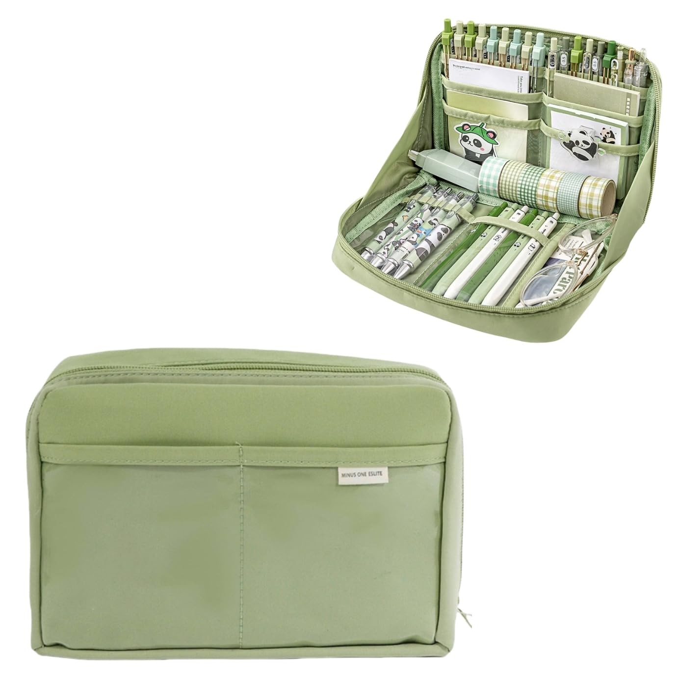 Kawaii Aesthetic Pencil Case Large Capacity Canvas Pen Pouch Green
