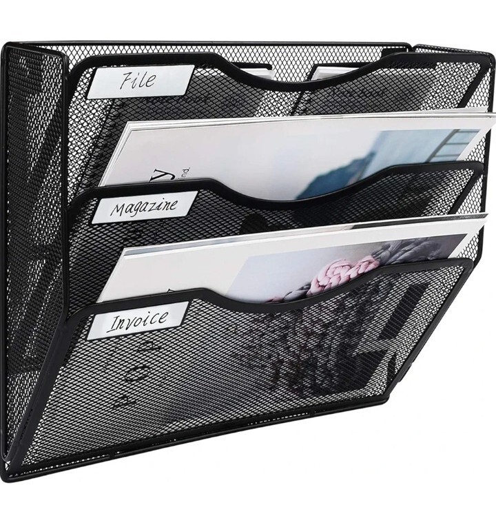 3 Pockets Mesh Hanging File Organizer Wall Mounted File Magazine Holder Rack NEW