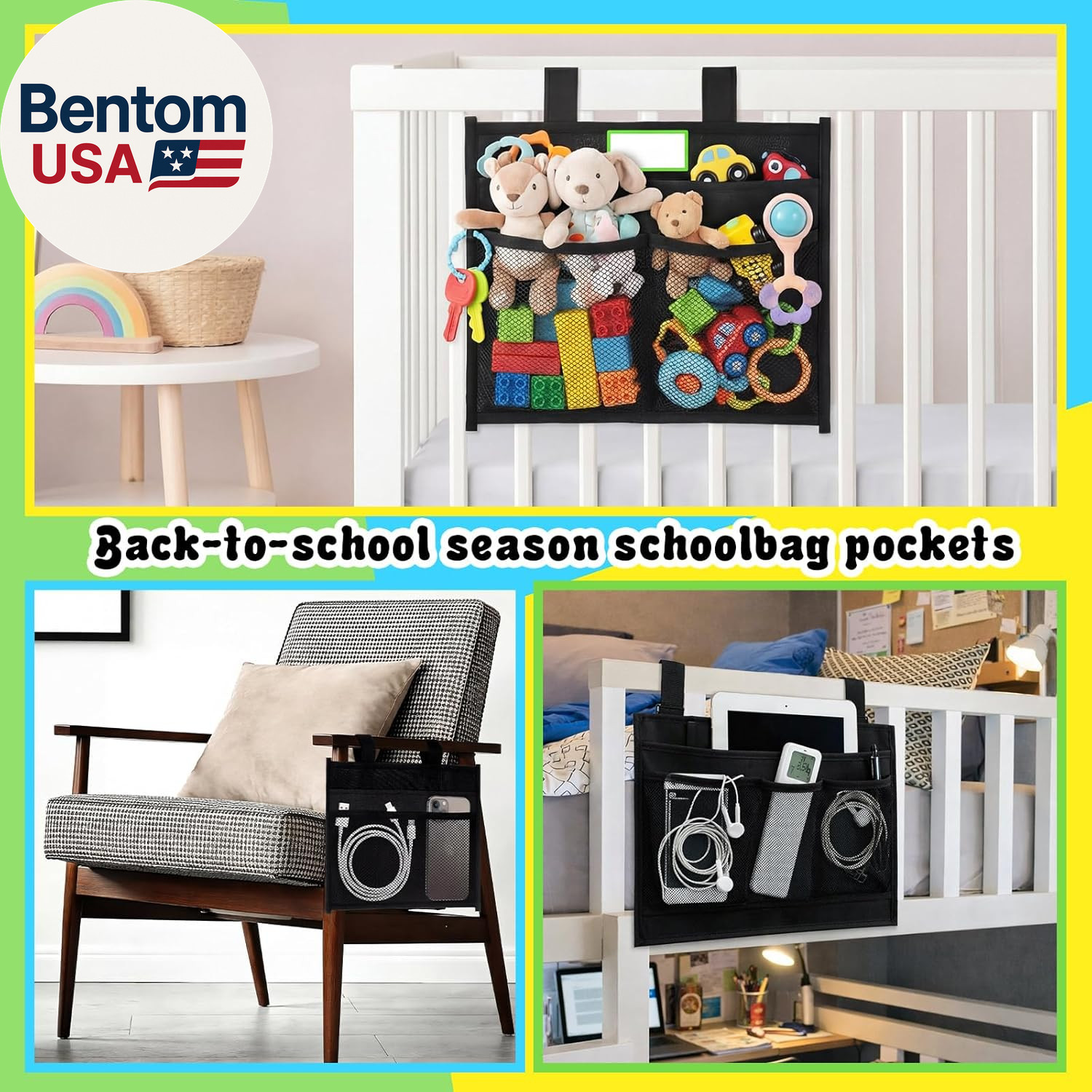 12 Pack Classroom Desk Side Storage Back to School Desk Chair Organizer Pockets