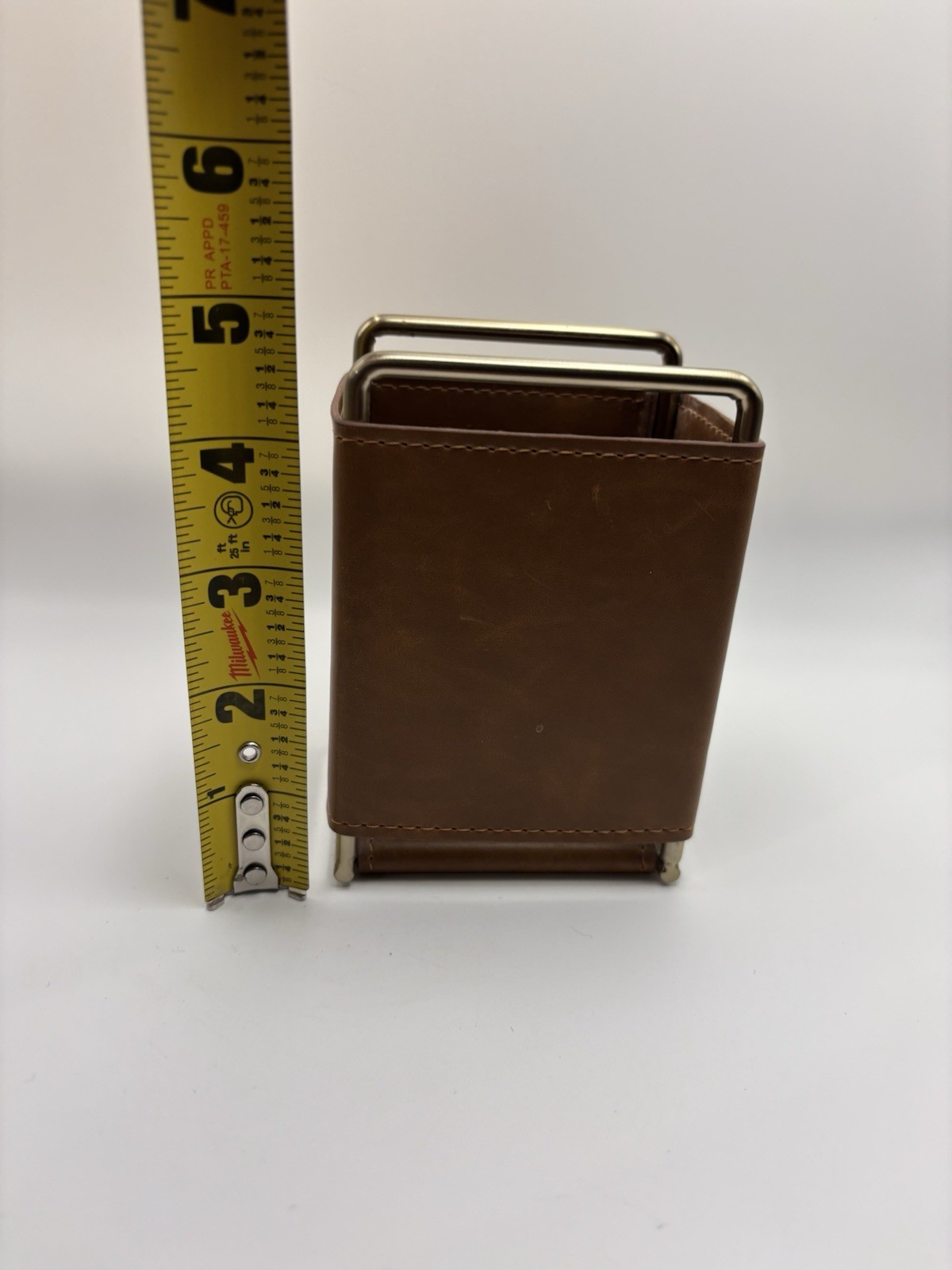 West Elm Leather & Brass Pencil Cup Desk Organizer – Mid-Century Modern – NWT