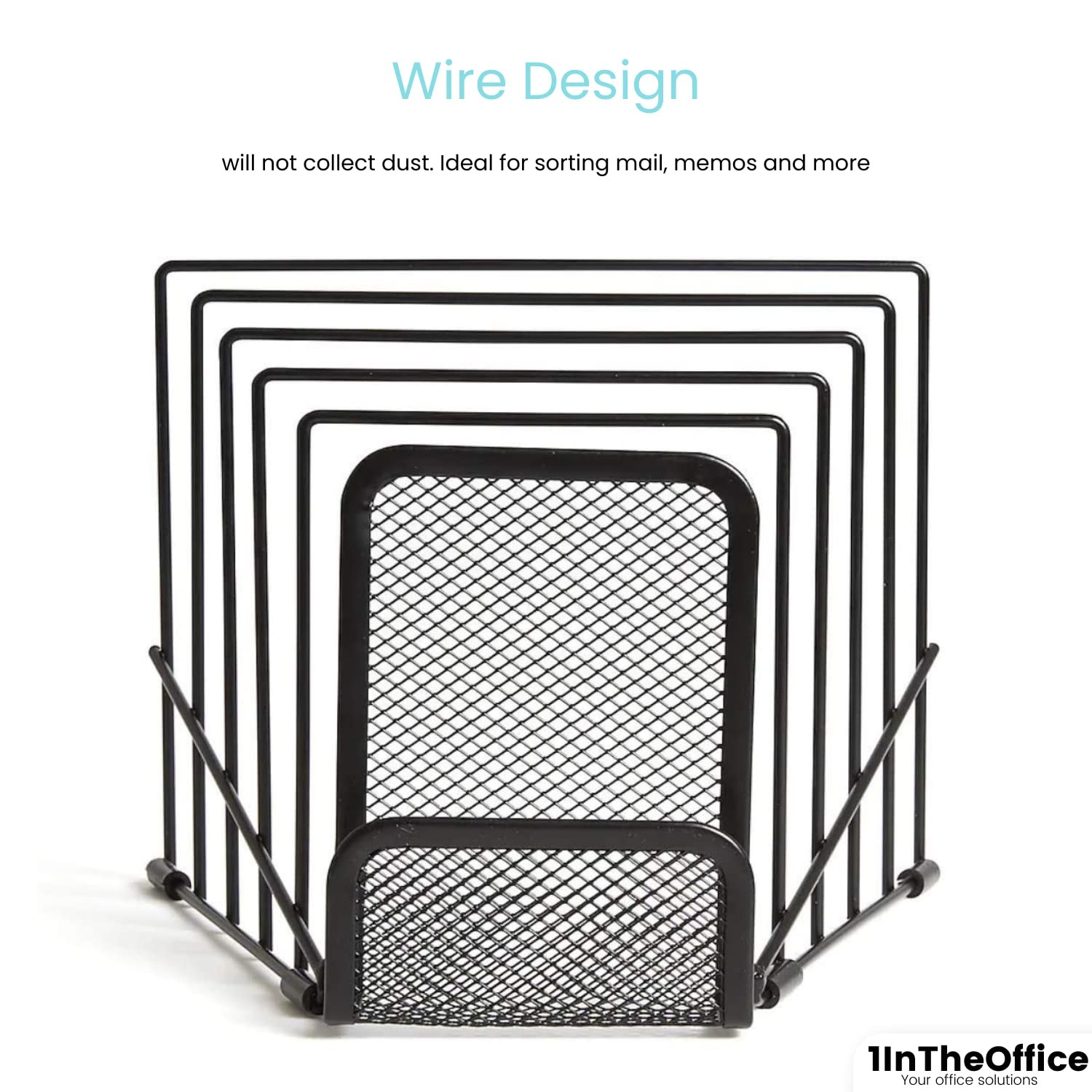 Metal Incline Desktop File Sorter, Black Wire Mesh Step Sorter, 6 Compartments