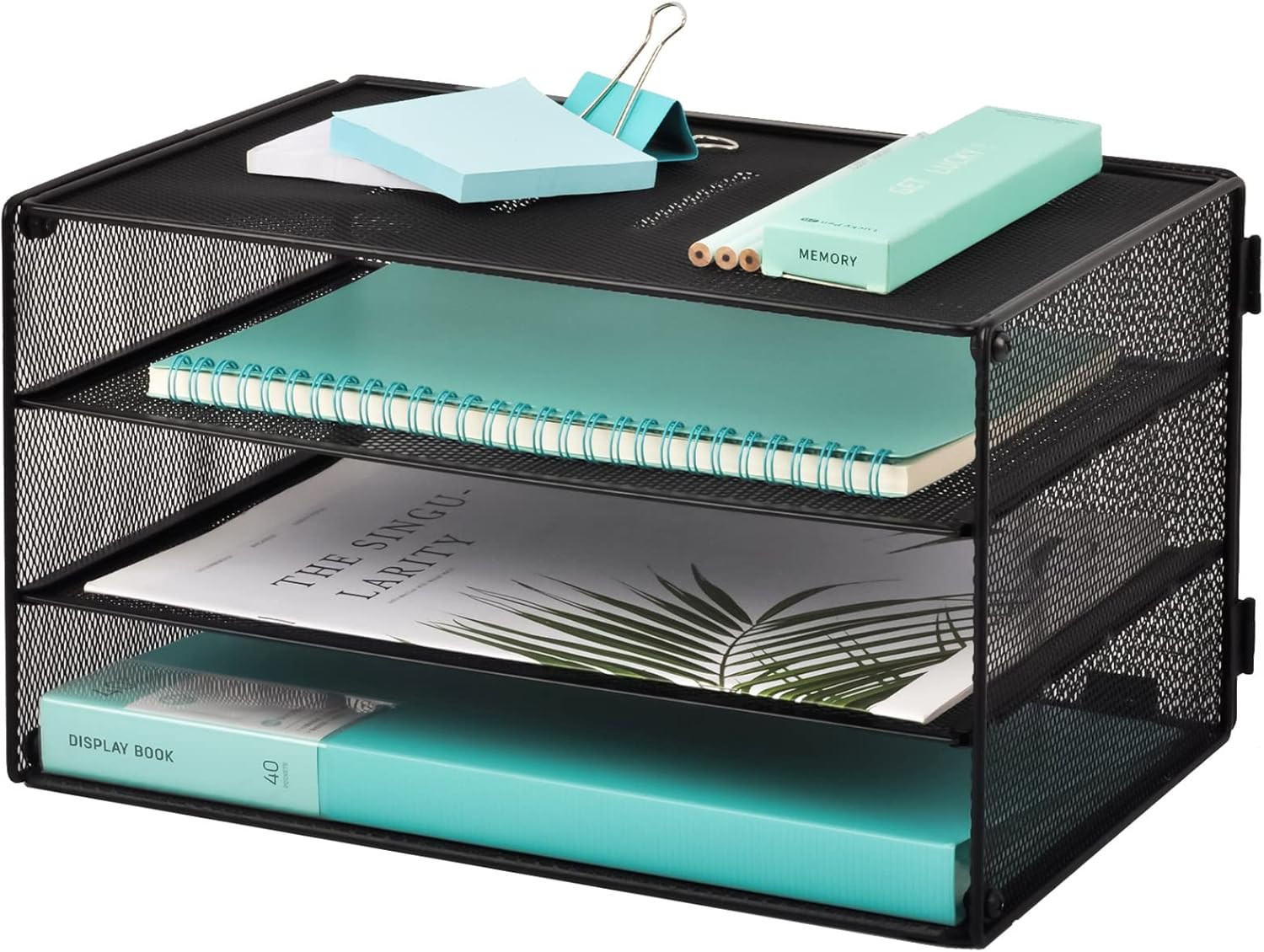 3 Tier Mesh Desk Organizer Tray, File Paper Letter Folder Holder Desktop Paper S