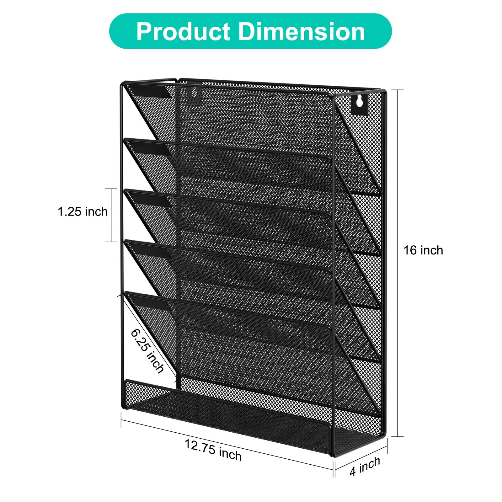 EasyPAG 5 Tier Wall File Holder, Mesh Hanging 12.75 x 4.1 x 16 inch, Black