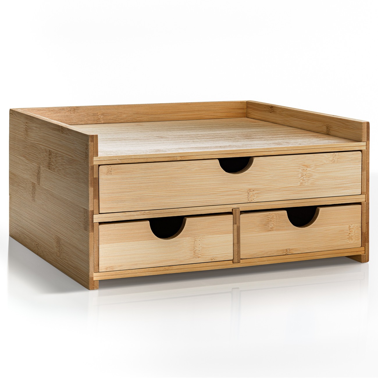 Bamboo Desktop Organizer with 3 Drawers and US Letter Size Paper Tray
