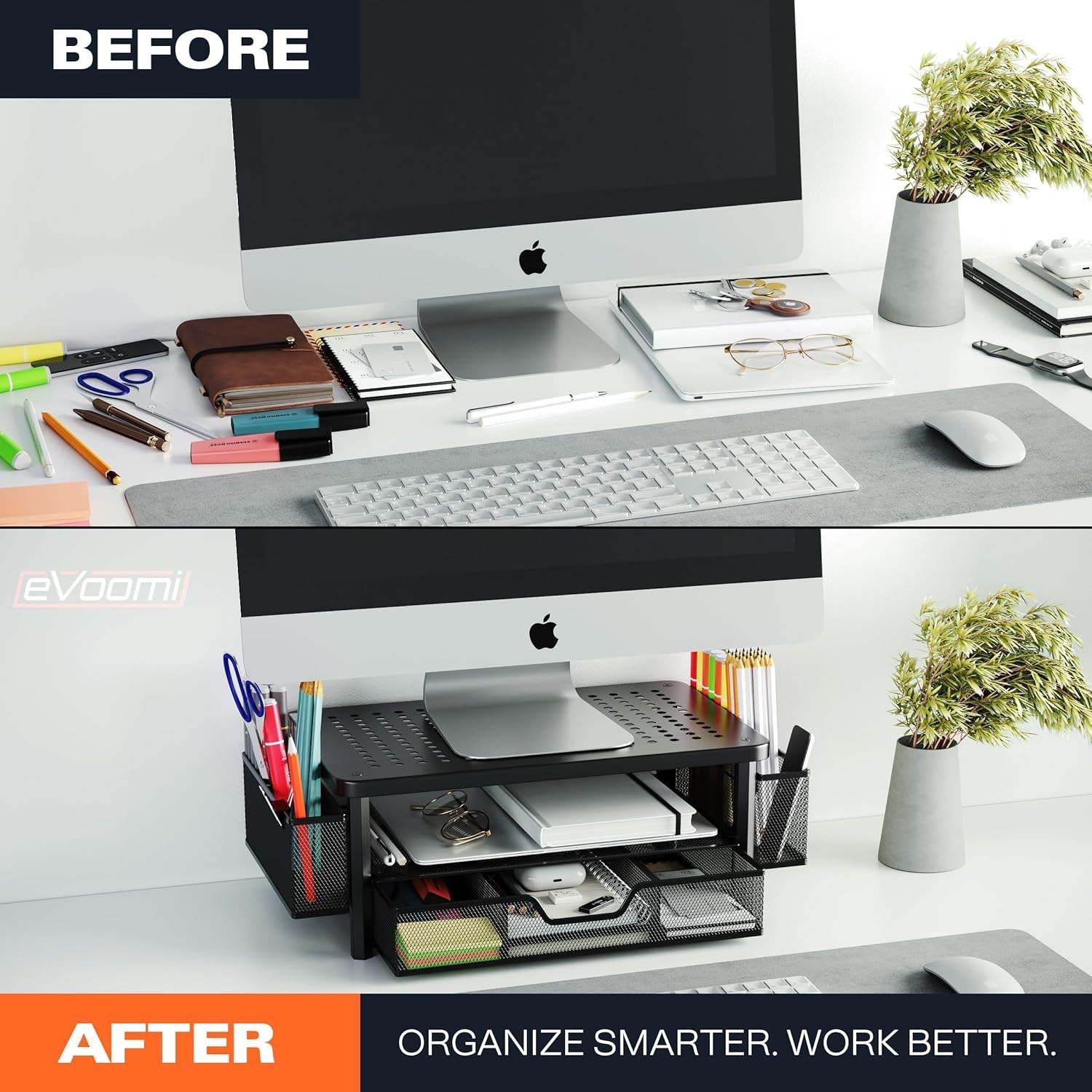 FlowMax Eye-Level Desk Stand: Ergonomic Monitor Riser with Storage Solutions
