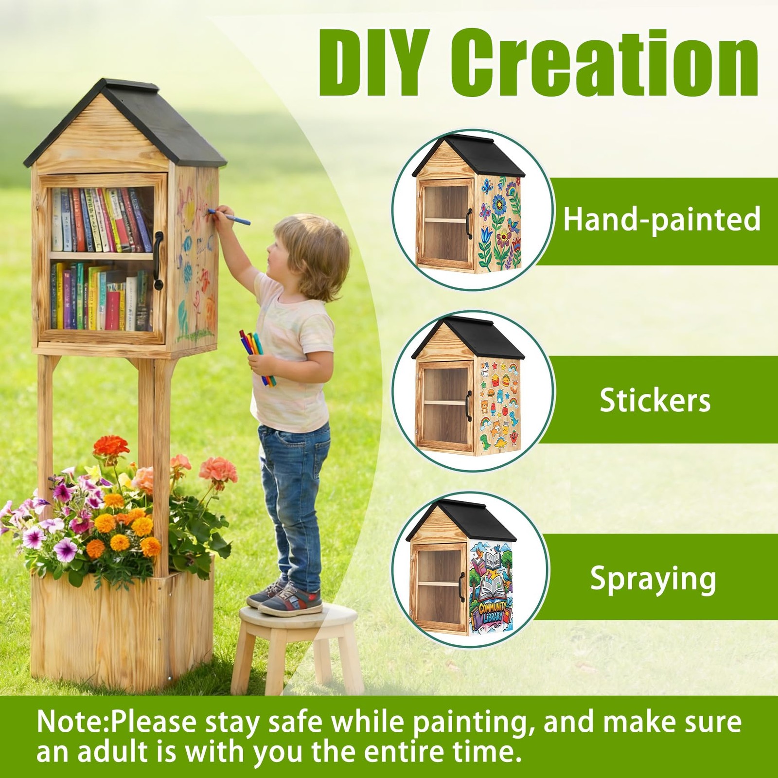 Little Library Box Outdoor with Floral Fence