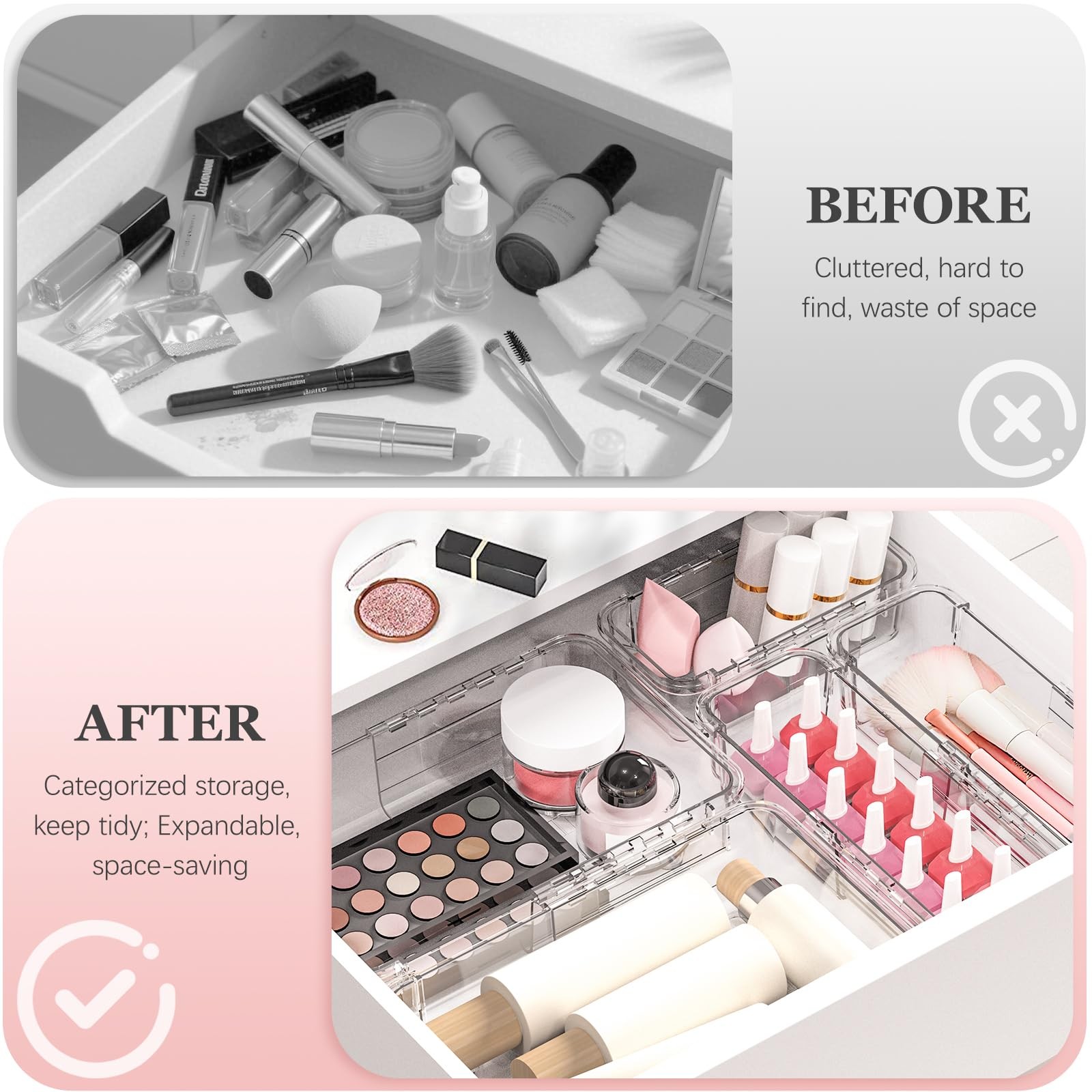 Dilibra 12 Pcs Clear Extendable Drawer Organizer Adjustable Drawer Storage