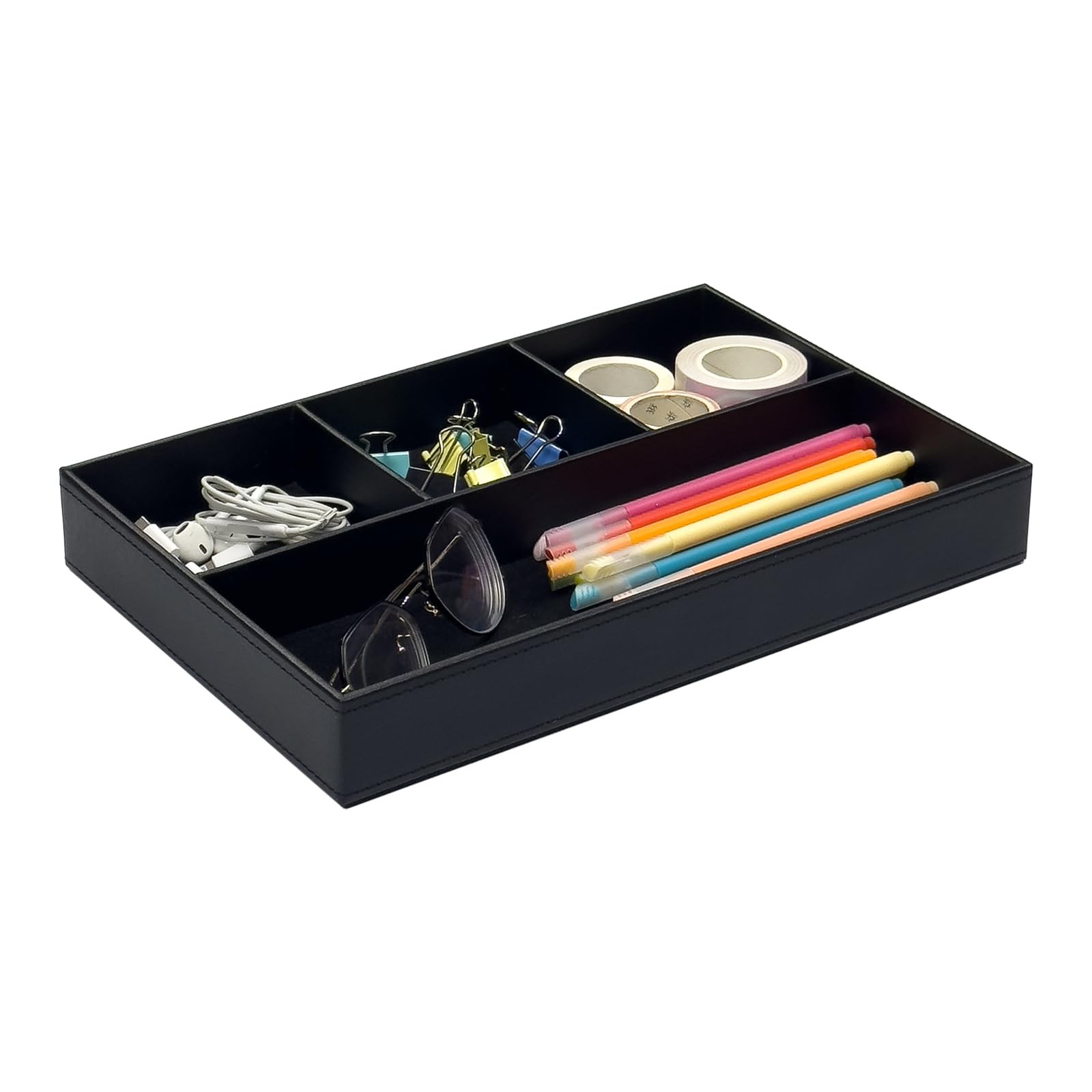 Flat 4-Slot Leather Desk Drawer Tray Stationery Sundries Gadget Organizer Sto…