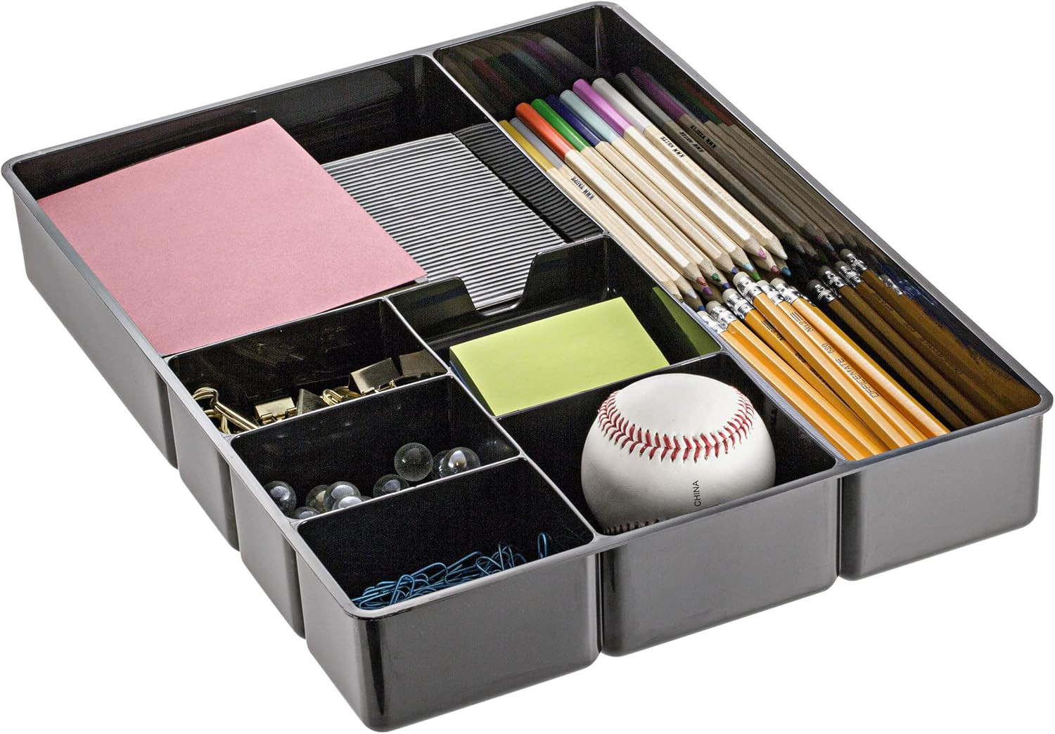 Deep Drawer Organizer Tray, 8 Compartments, 2 1/4″H x 15 1/8″W x 11 1/2″D, Black