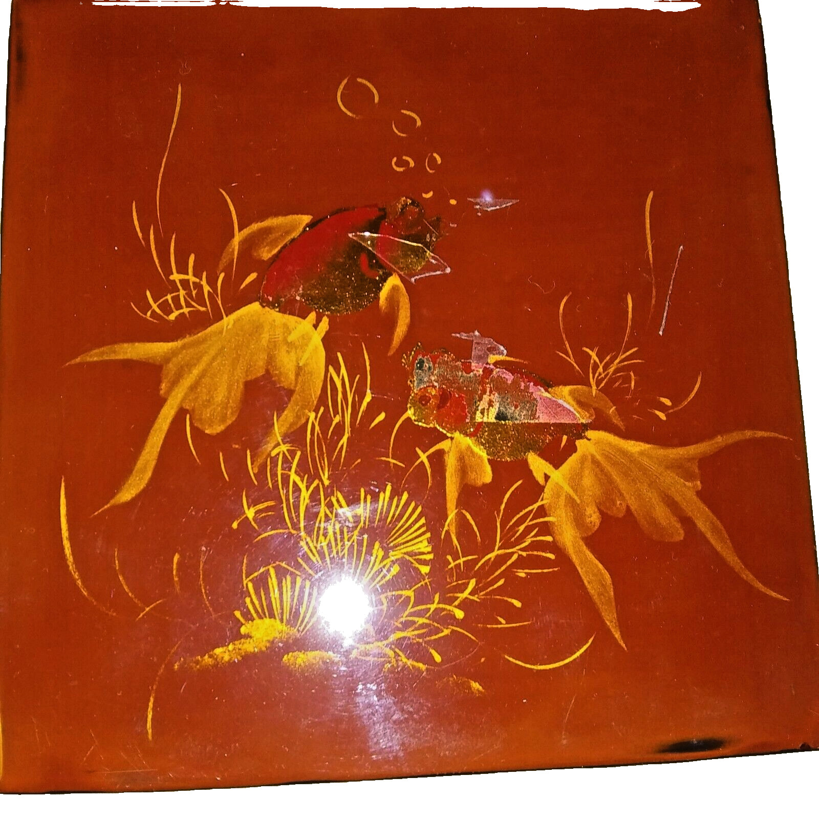 Art Wood Painting Vietnamese lacquer Goldfish 3pc trinket Box