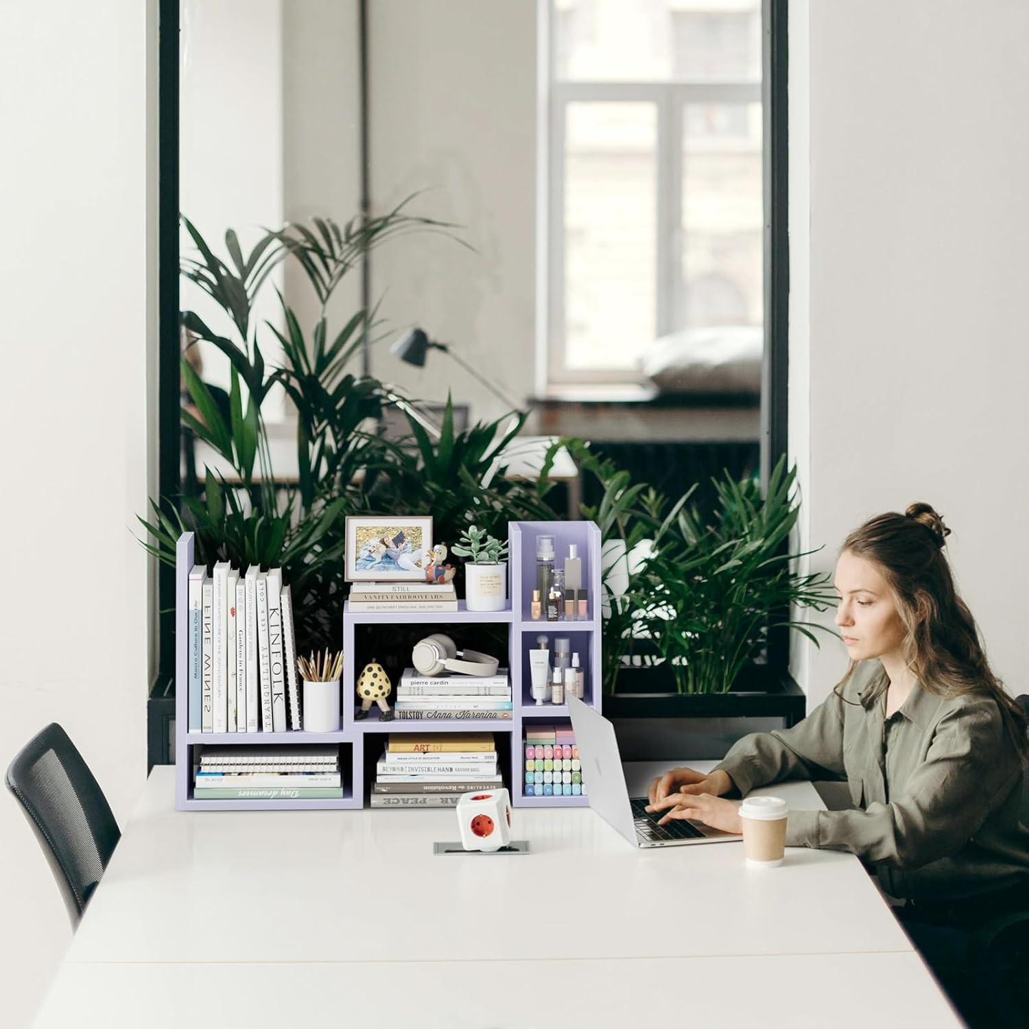 Desk Shelves Desktop Organizer Shlef – Purple Office Organization for Top of Des