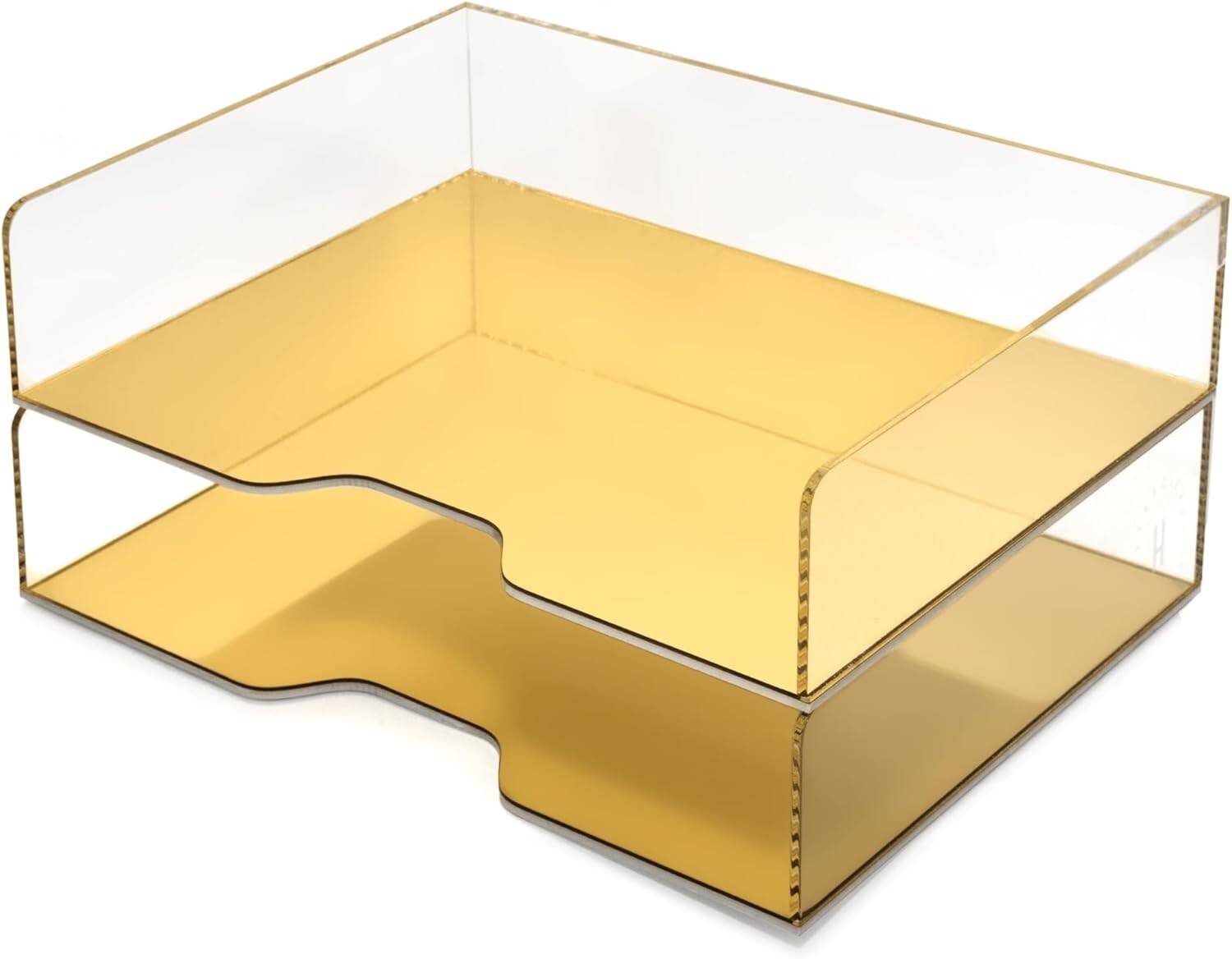 Gold Mirror 2 Pack – Acrylic Stackable Mirror Letter Tray, Clear Paper Organizer