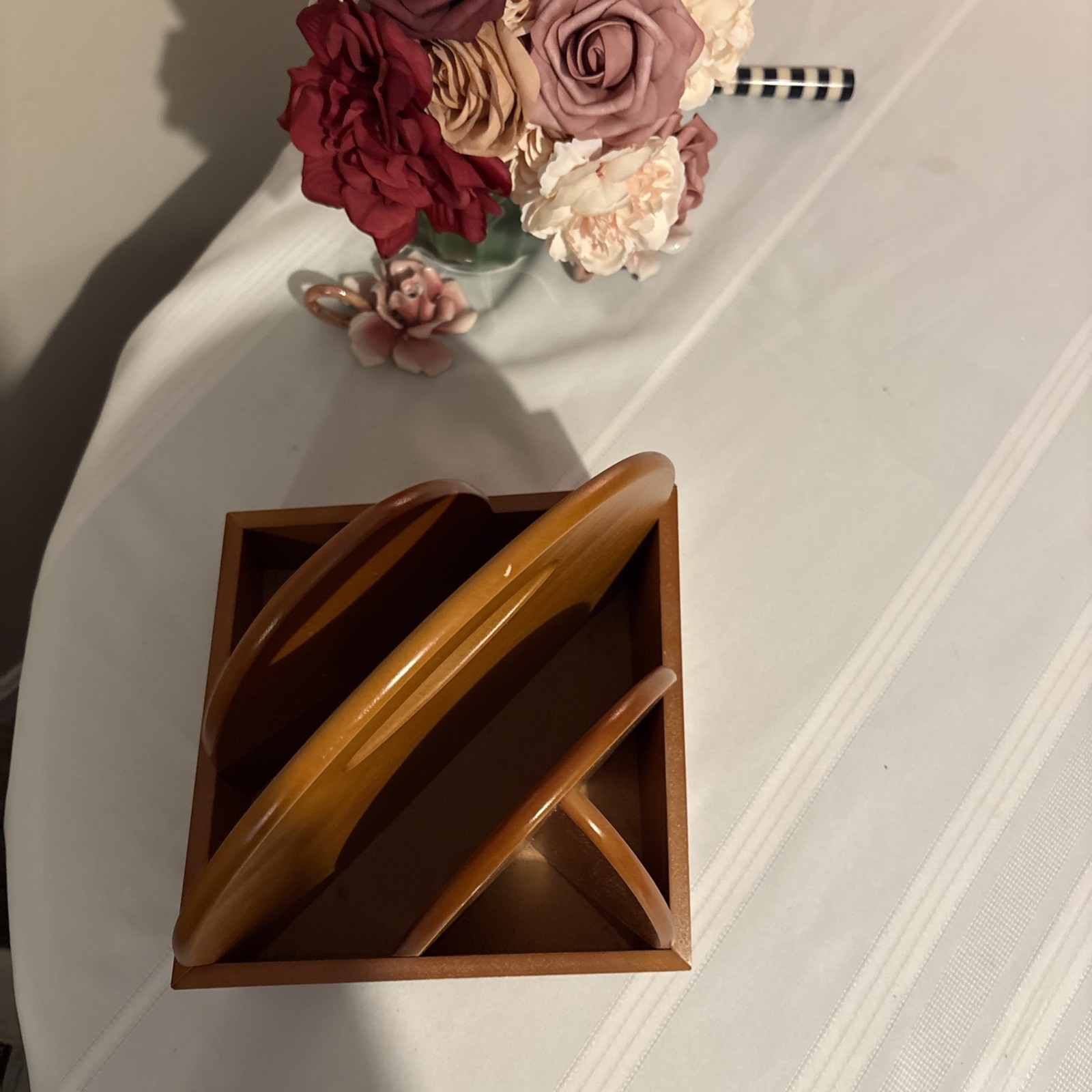 Modern Style Rotating Wood Desk Caddy Organizer Angular Geometric 9x9x12″