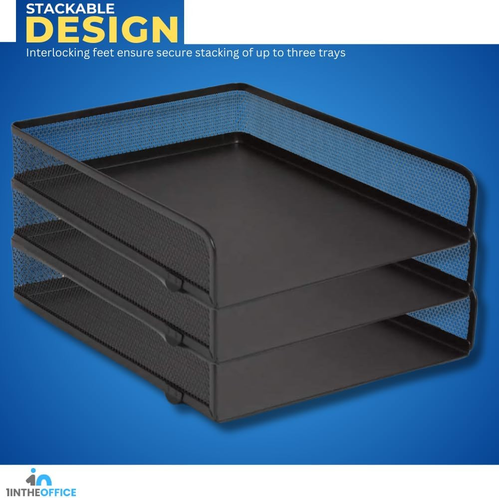 Stackable Letter Tray, Matte Black Wire Mesh Front-Load Letter Tray