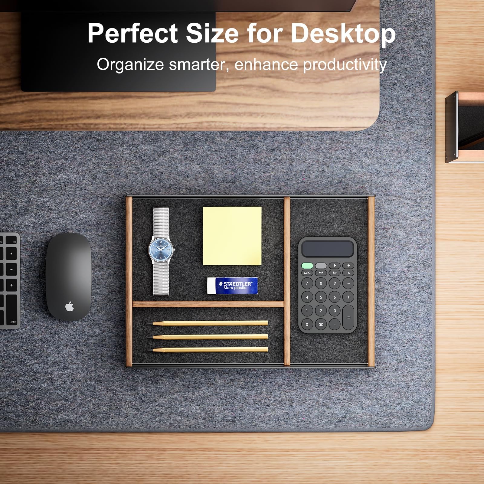 UPERGO Desk Drawer Organizer Tray, Mens Valet Made of Aluminum and Walnut, Ae…