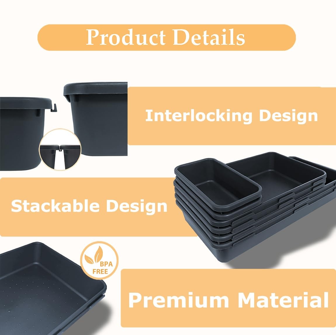 6 PCS Large Drawer Organizer, 3 Sizes Plastic Versatile 2XXL+2XL+2L, Gray