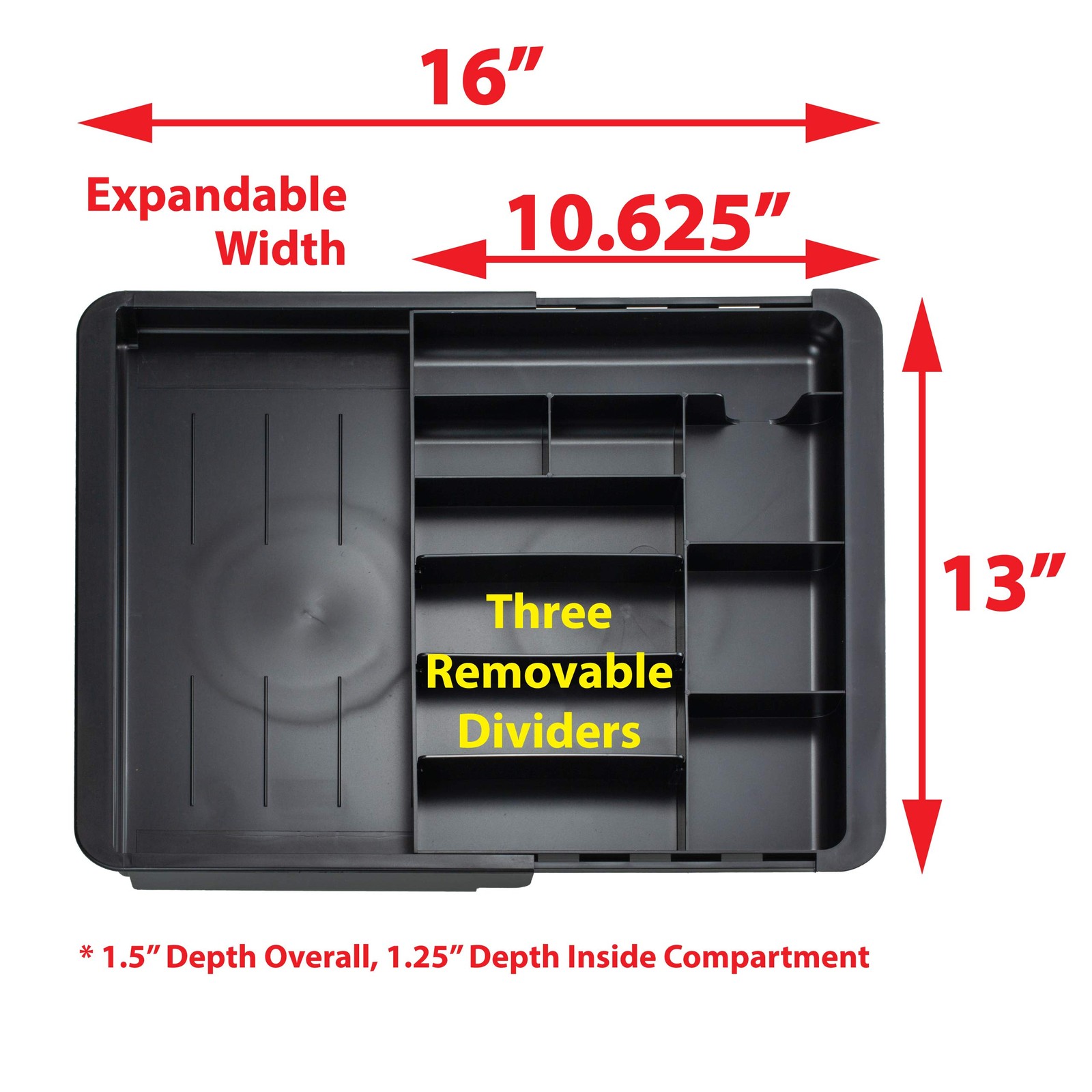 Officemate Expandable Drawer Organizer Tray, 10- 3/8 X 16 in, Black