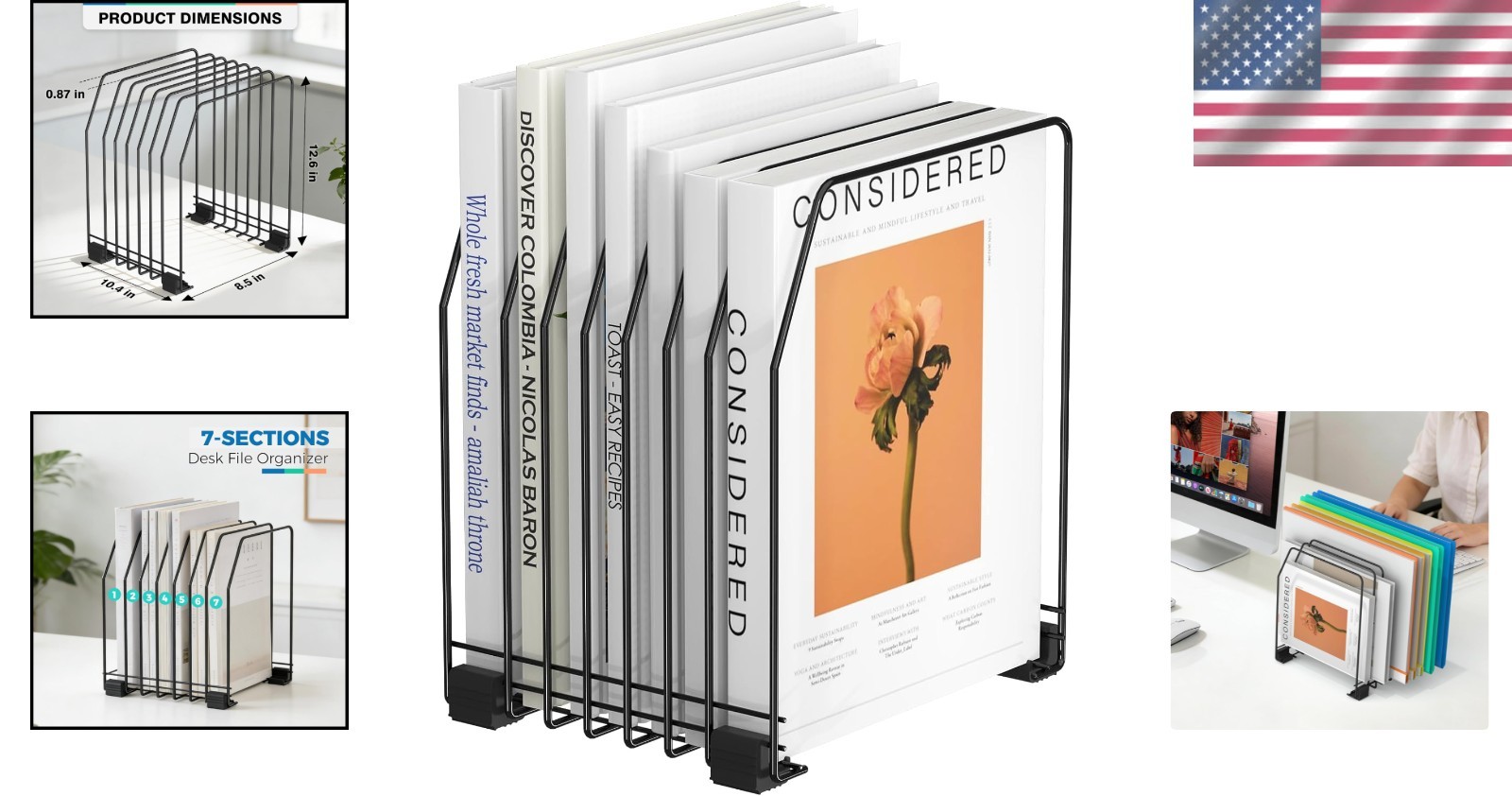Space-Saving Vertical File Holder – 7 Compartments for Office and Home