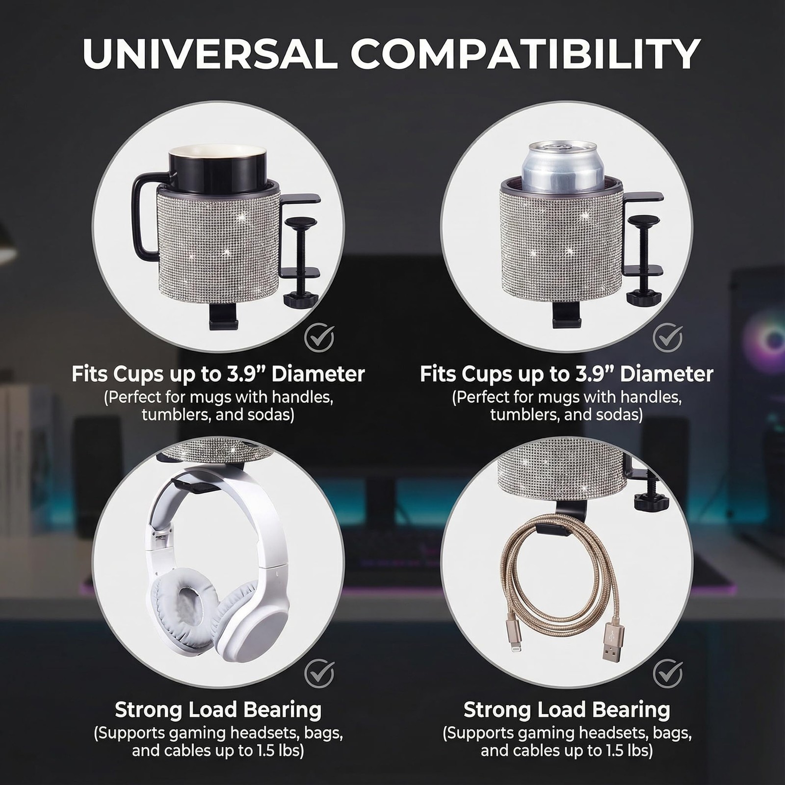Luxury 2-in-1 Desk Cup Holder with Headphone Hanger for Office, Home, Gaming(…