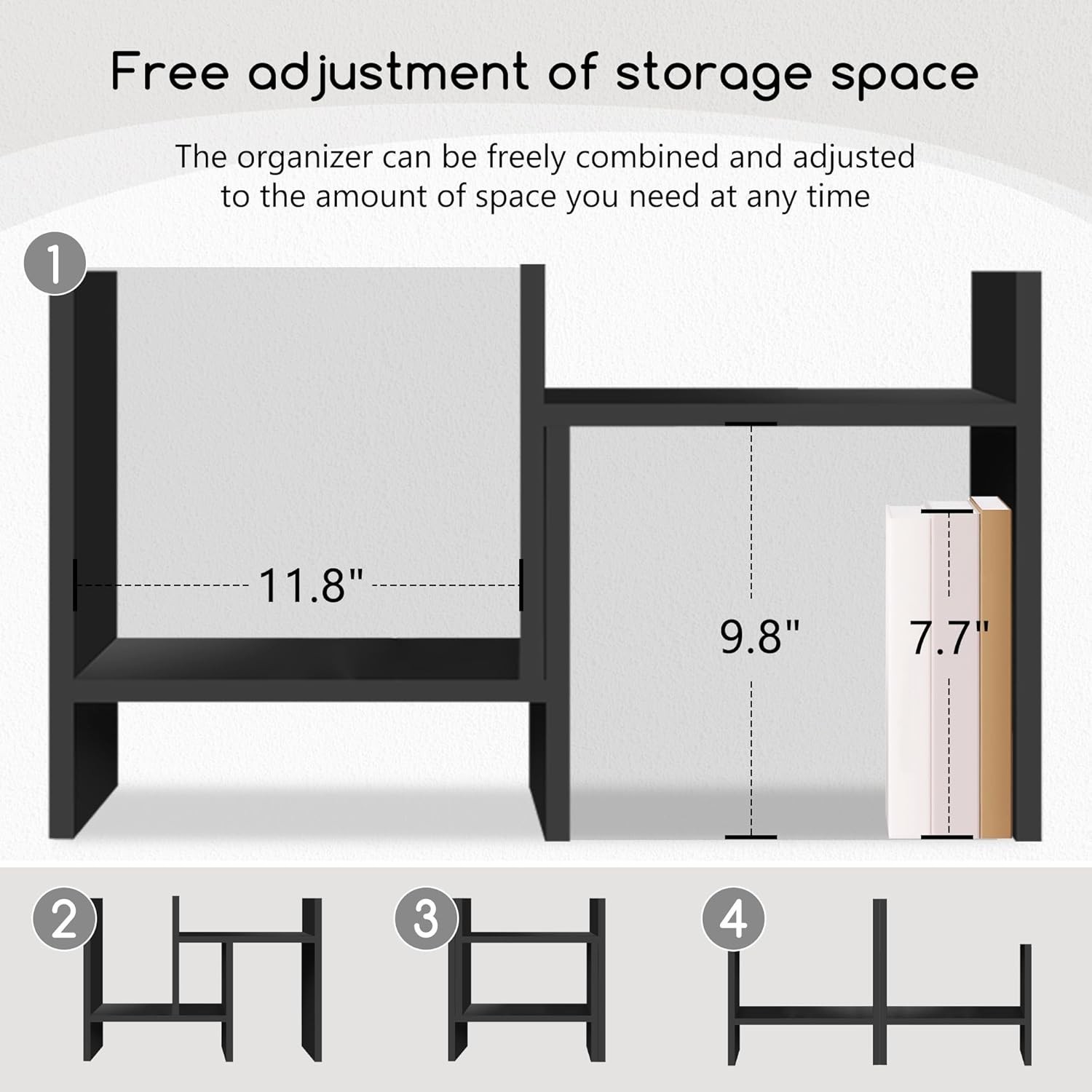 Wood Desktop Organizer Office Shelf Adjustable Double H Mini Bookshelf