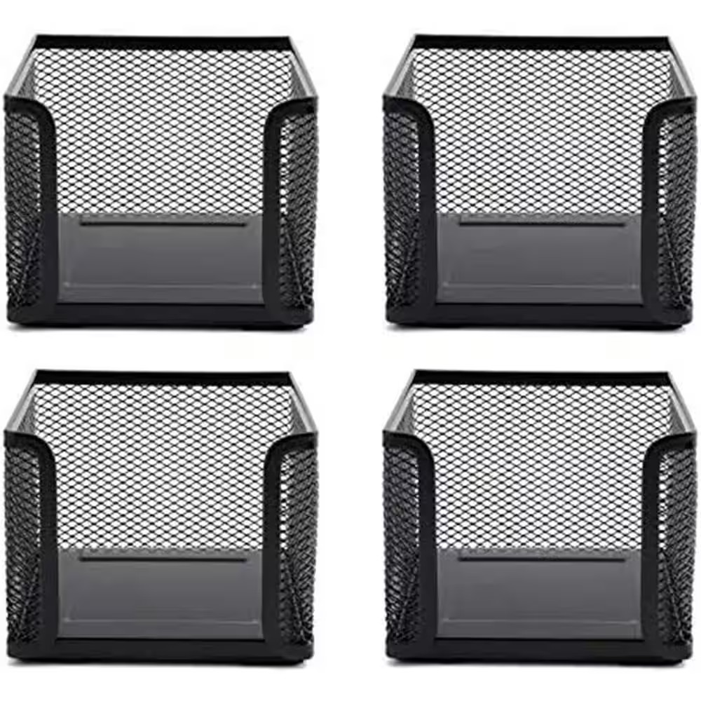 4 Pack Black Mesh Memo Holder Desk Organizer Cube for Sticky Notes, Pens, Pencil