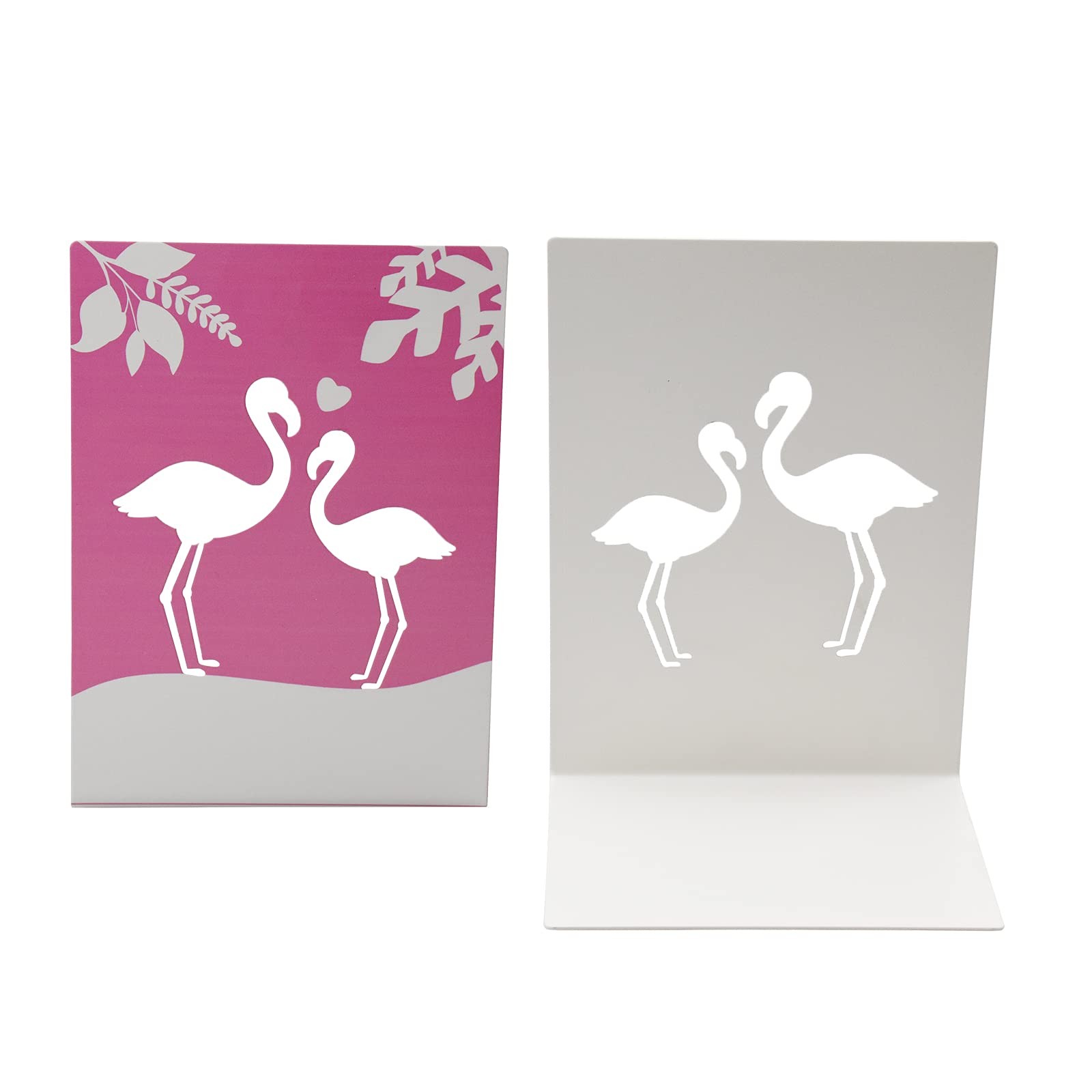 Enyuwlcm Metal Book End for Kids Cute Bookends with Nonskid Pink Flamingo