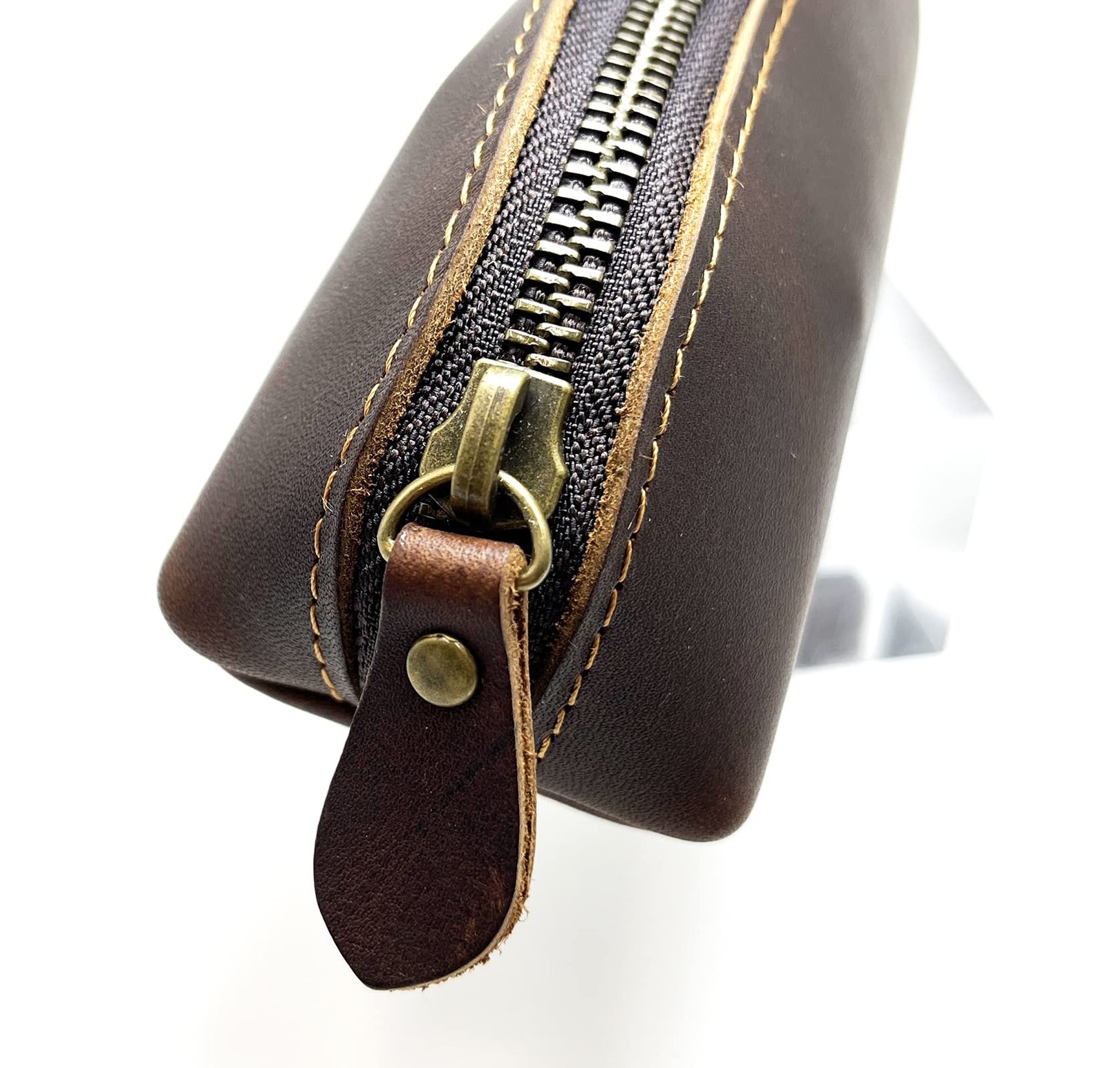 Leather Pen Case Pencil Bag Pouch With Zipper Pen Holders Handmade Genuine Le…