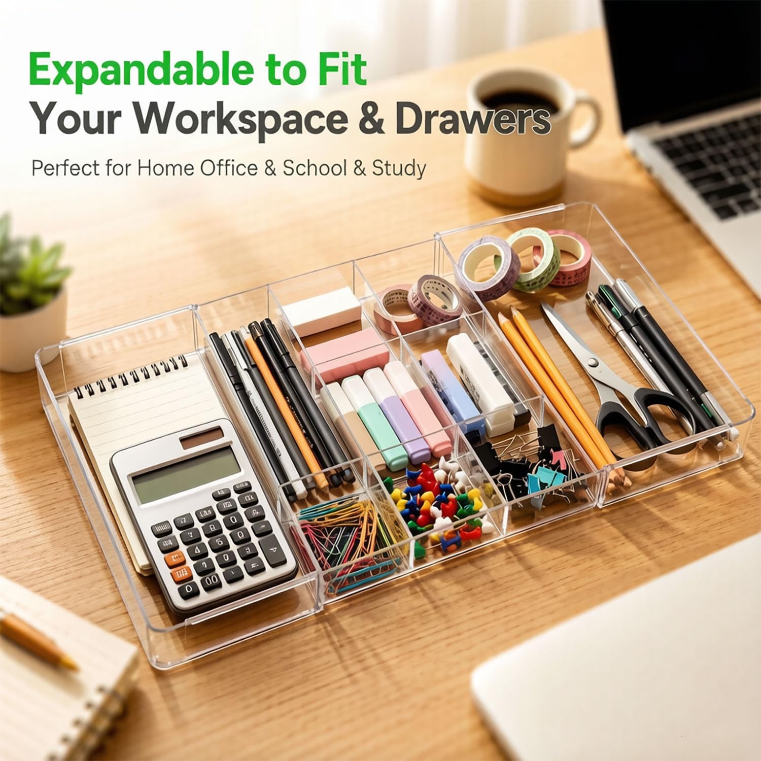 Expandable Drawer Organizers, Acrylic Desk Drawer Organizer with Adjustable D…
