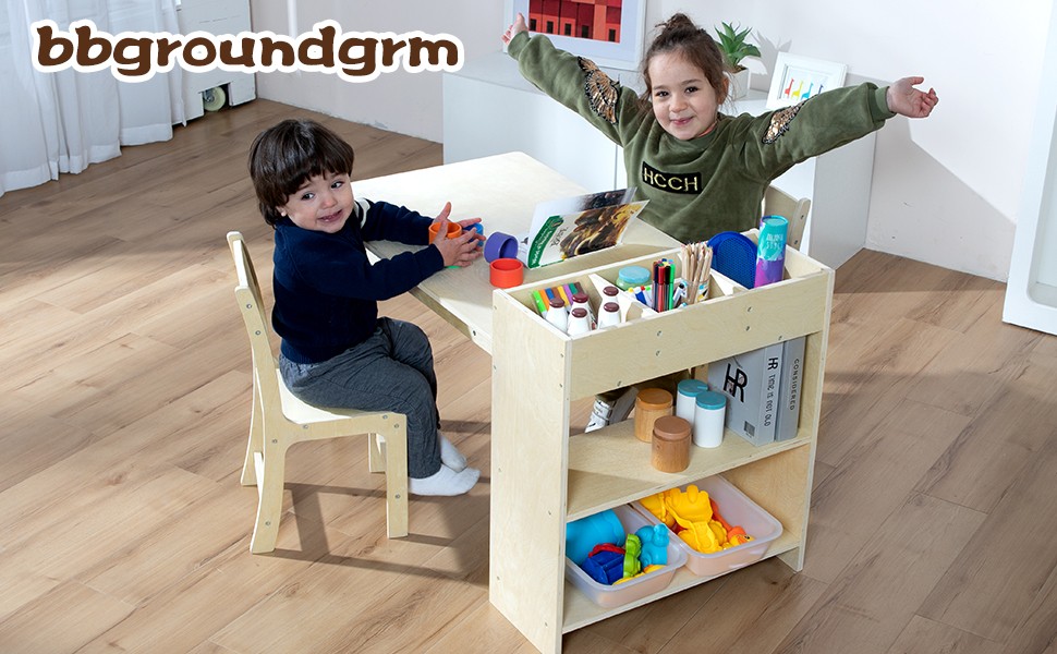 Kids Art Table and Chair Set, Birch Wooden Activity Craft Table, Kids