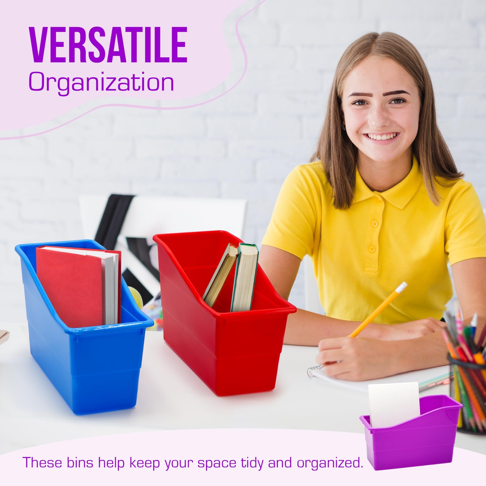 6 Durable Book and Binder Holder, Files Book Bins for Classroom, Plastic Vert…