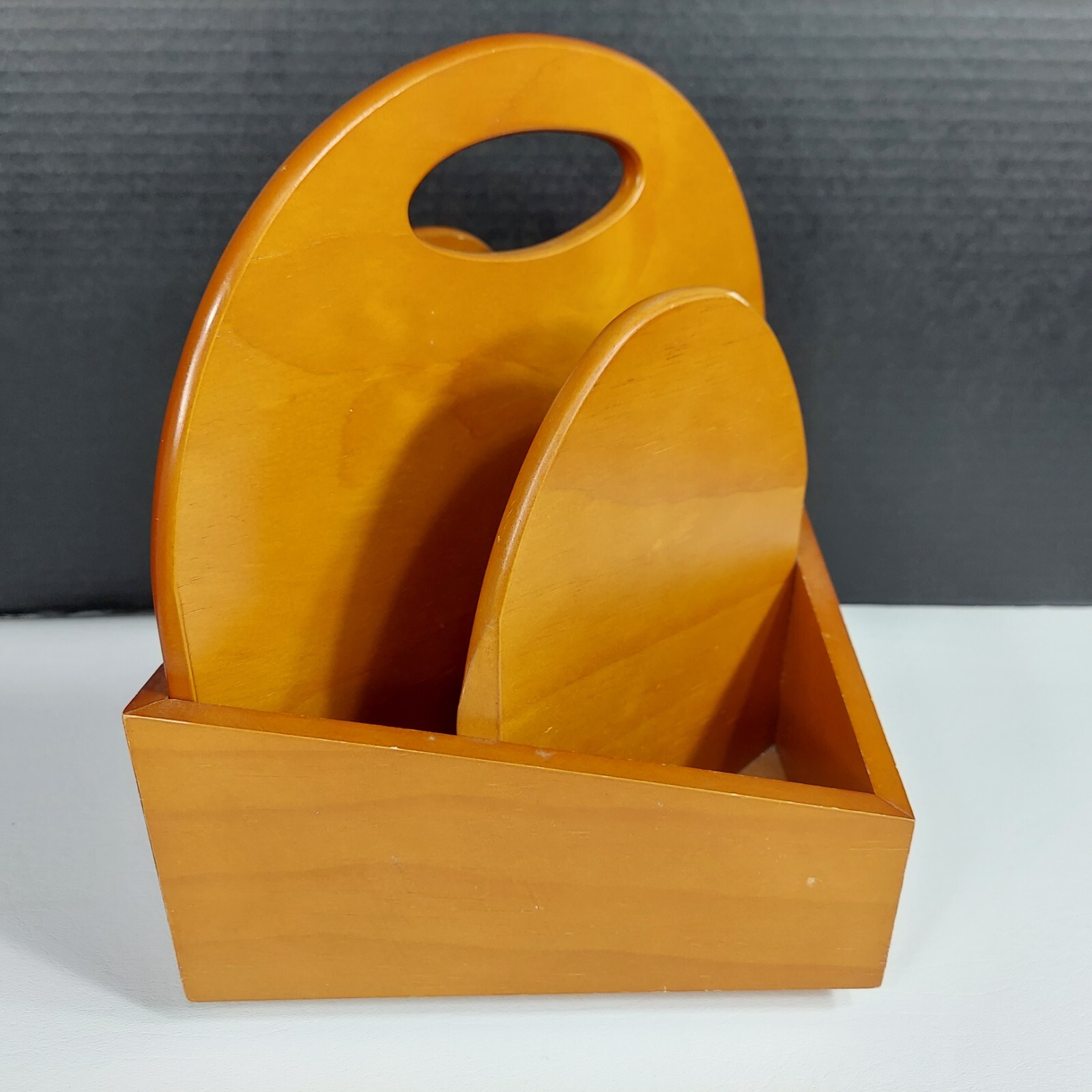 Modern Style Rotating Wood Desk Caddy Organizer Angular Geometric 9x9x12″