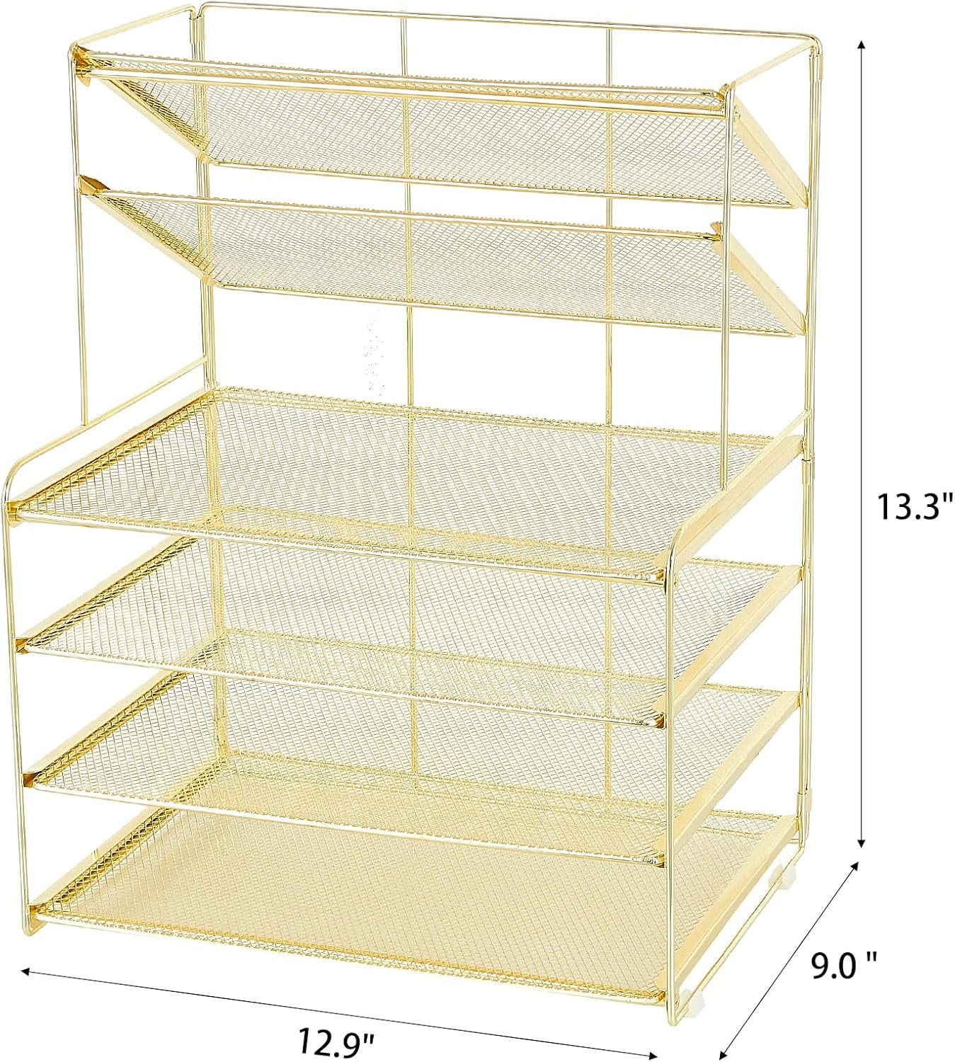 6 Tier Desk Organizer Letter Tray Desktop File Organizer Gold