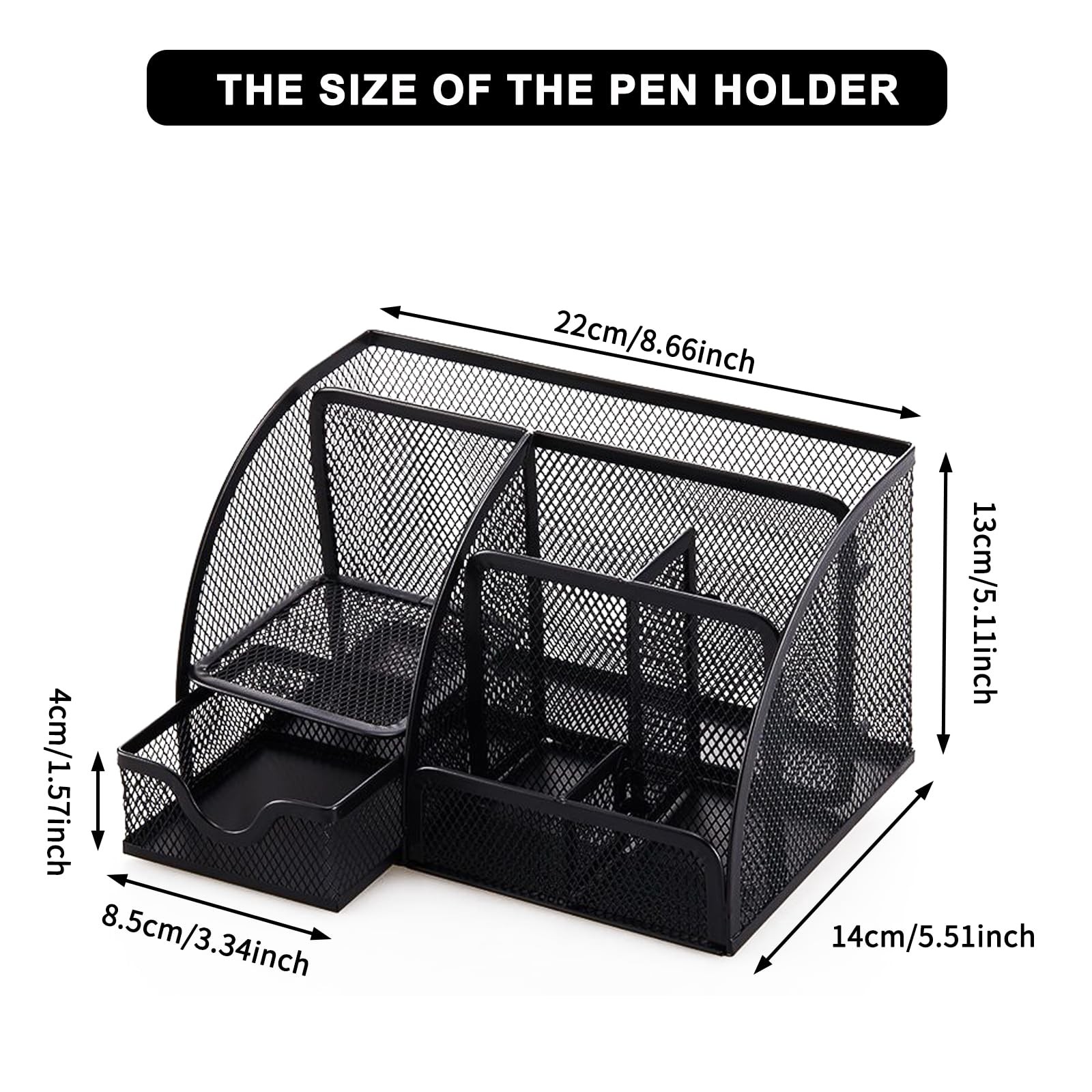 Mesh Desk Organizer, Desktop Organizer with Drawer, Office Supplies Multi-Functi