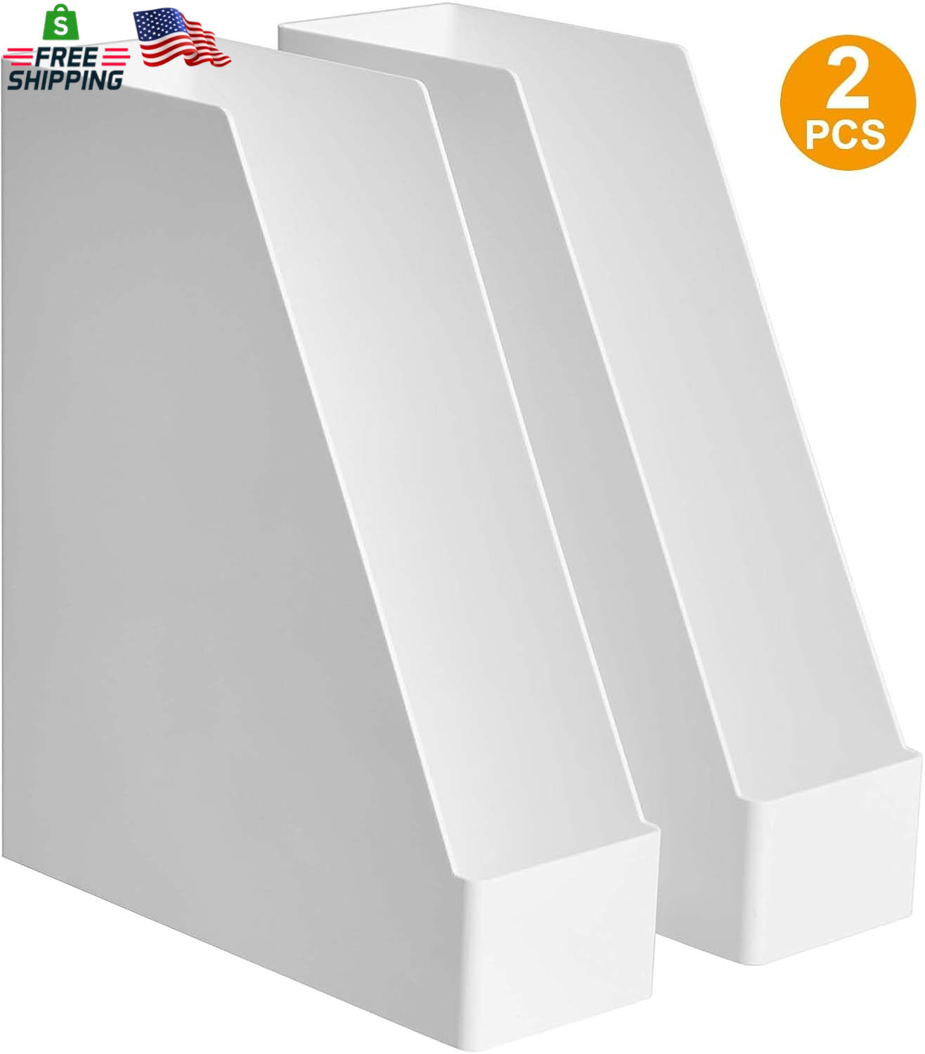 2-Pack Rectangular Plastic Desk Organizer Magazine Rack White