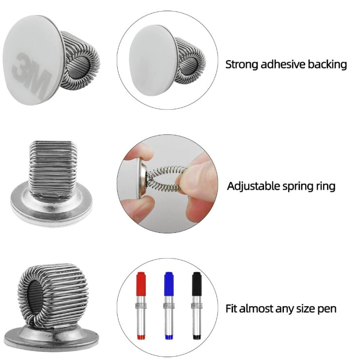 8 Pcs Manganese Steel Pen Holder Clips Self Adhesive Pencil Organizer with Adjus