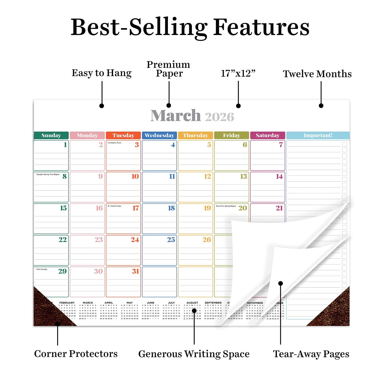 TF Publishing 2026 Rainbow Blocks Medium Desk Pad Pad, Multi