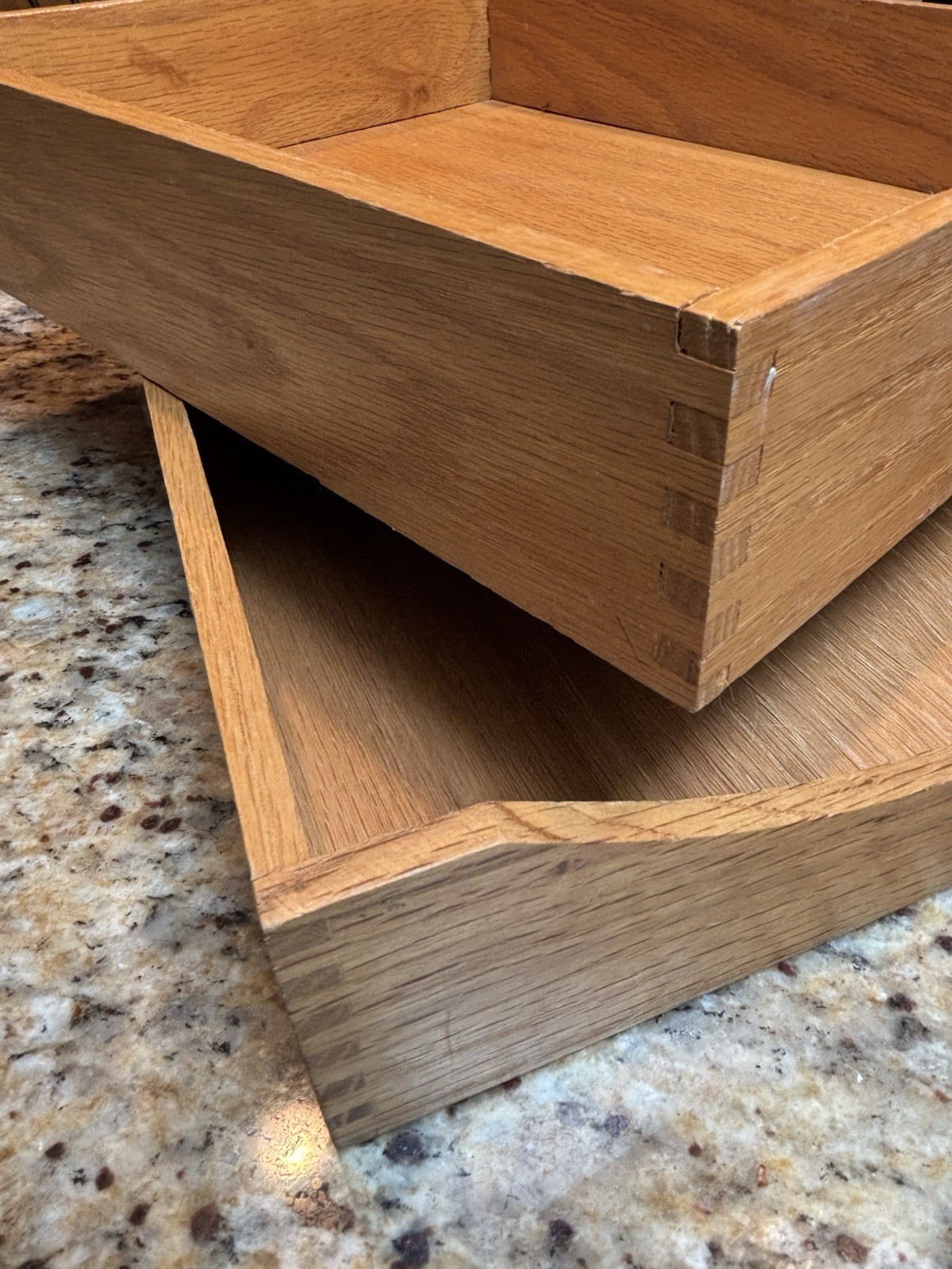 VTG MCM Oak Box Joint Letter Trays Carver Hedberg Pair Organizer 12.5×10.5×2.5″