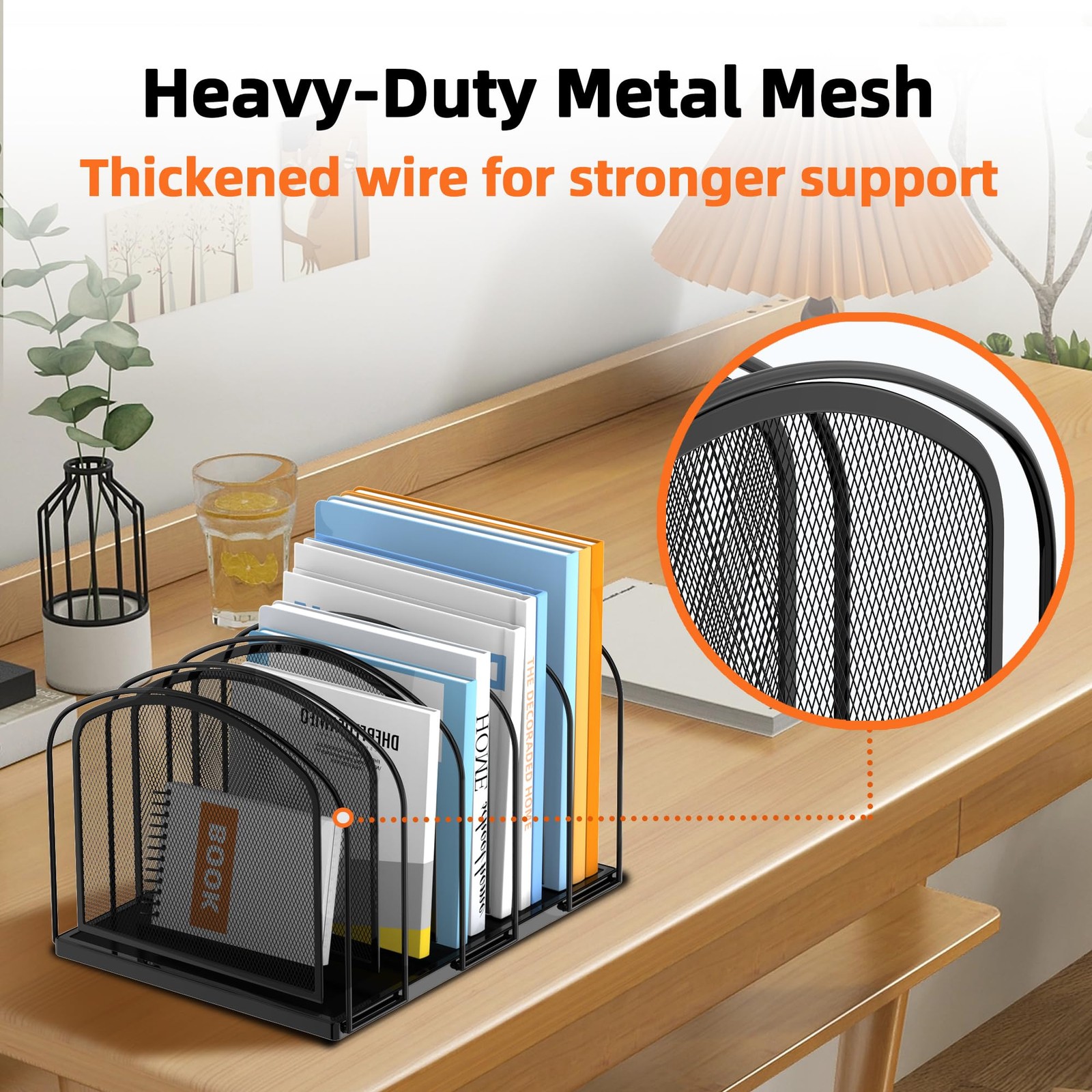 SUPEASY 5-Section File Organizer for Desk, Mesh Desk 5 Section, Black