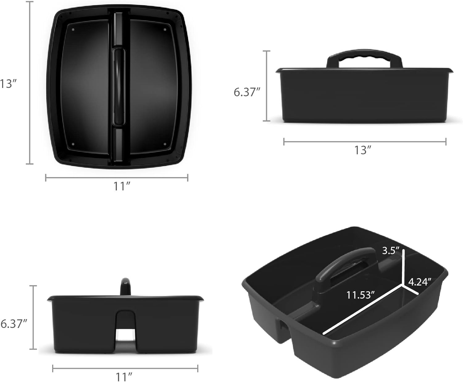 2-Compartment Large Caddy – Multipurpose Classroom Organizer with Handle, Black,