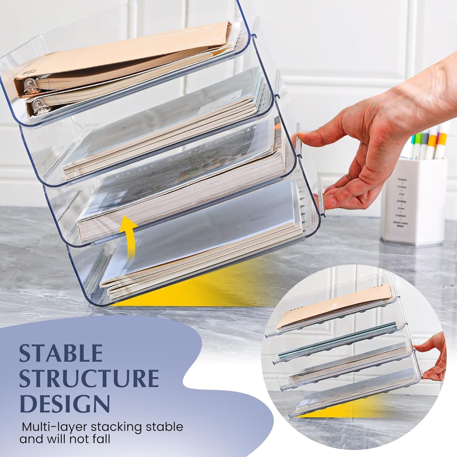 Letter Tray Organizer Acrylic Clear PET Stackable Desk File Holder for Documents