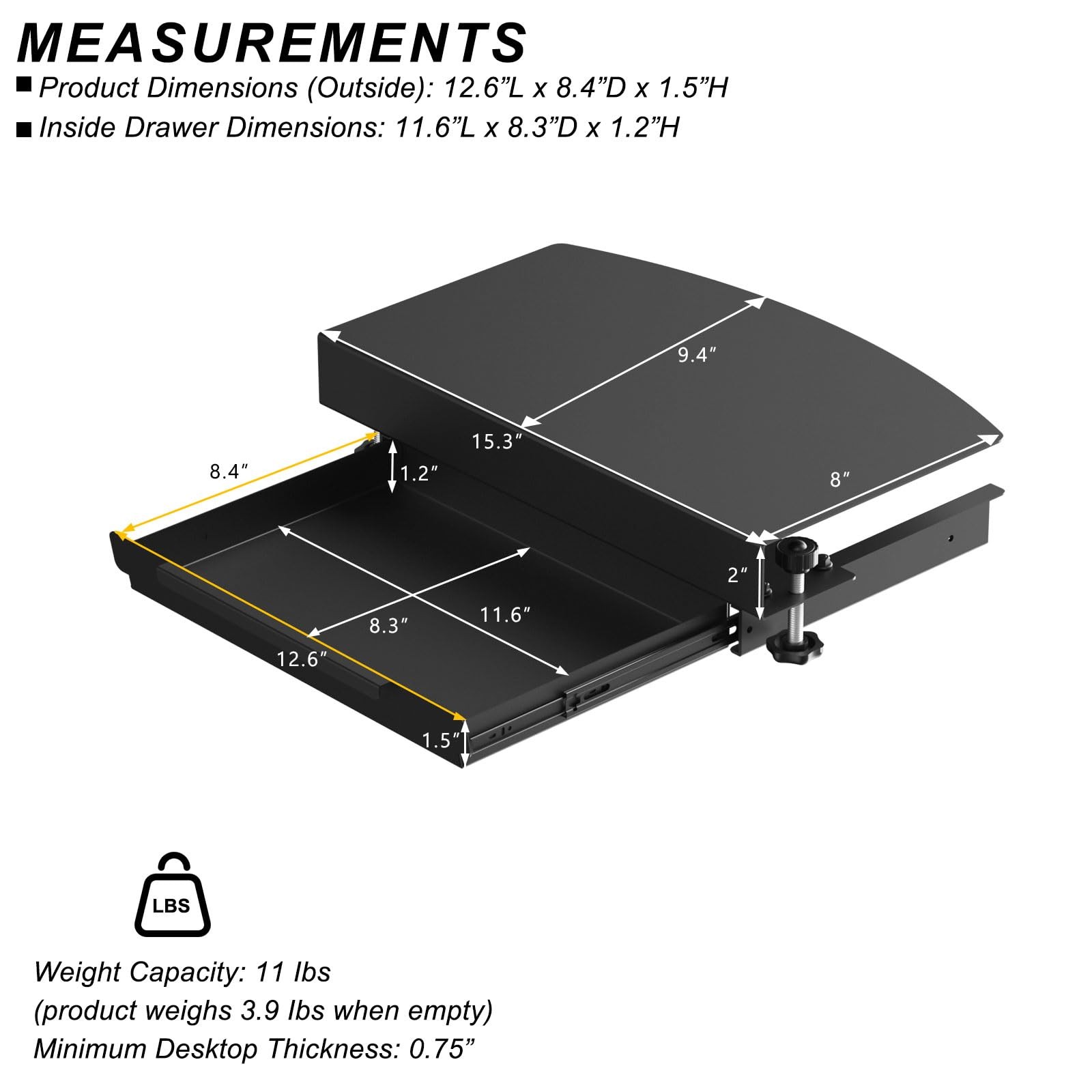 Clamp on Desk Corner Sleeve with Drawer, L Desk Connector Platform with Mount…