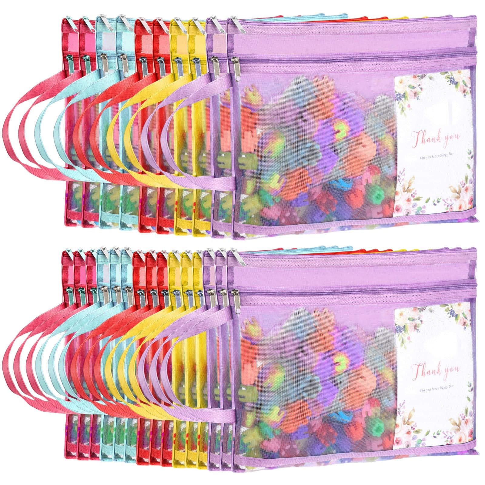 25 Pack Colored Mesh Zipper Pouch Bags Double Layer Nylon Puzzle Bags A4 Zipp…