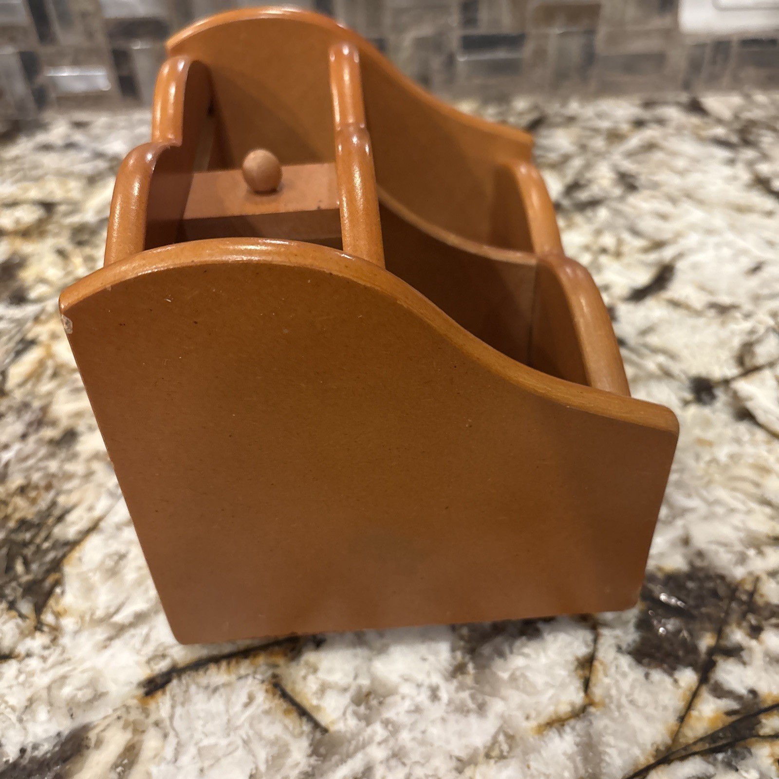 MCM Wood Turning Mail Accessories Holder Lazy Susan Swivel Desk Organizer Caddy