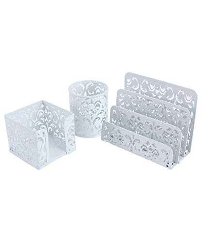 EasyPAG Carved Hollow Flower Pattern 3 in 1 Desk Organizer Set – Letter Sorter,