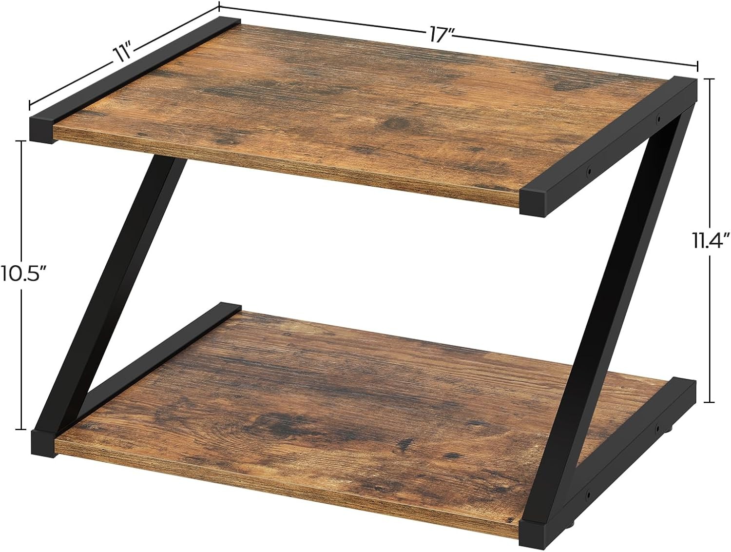Desktop Printer Stand, 2-Tier Table with Rustic Brown and Black