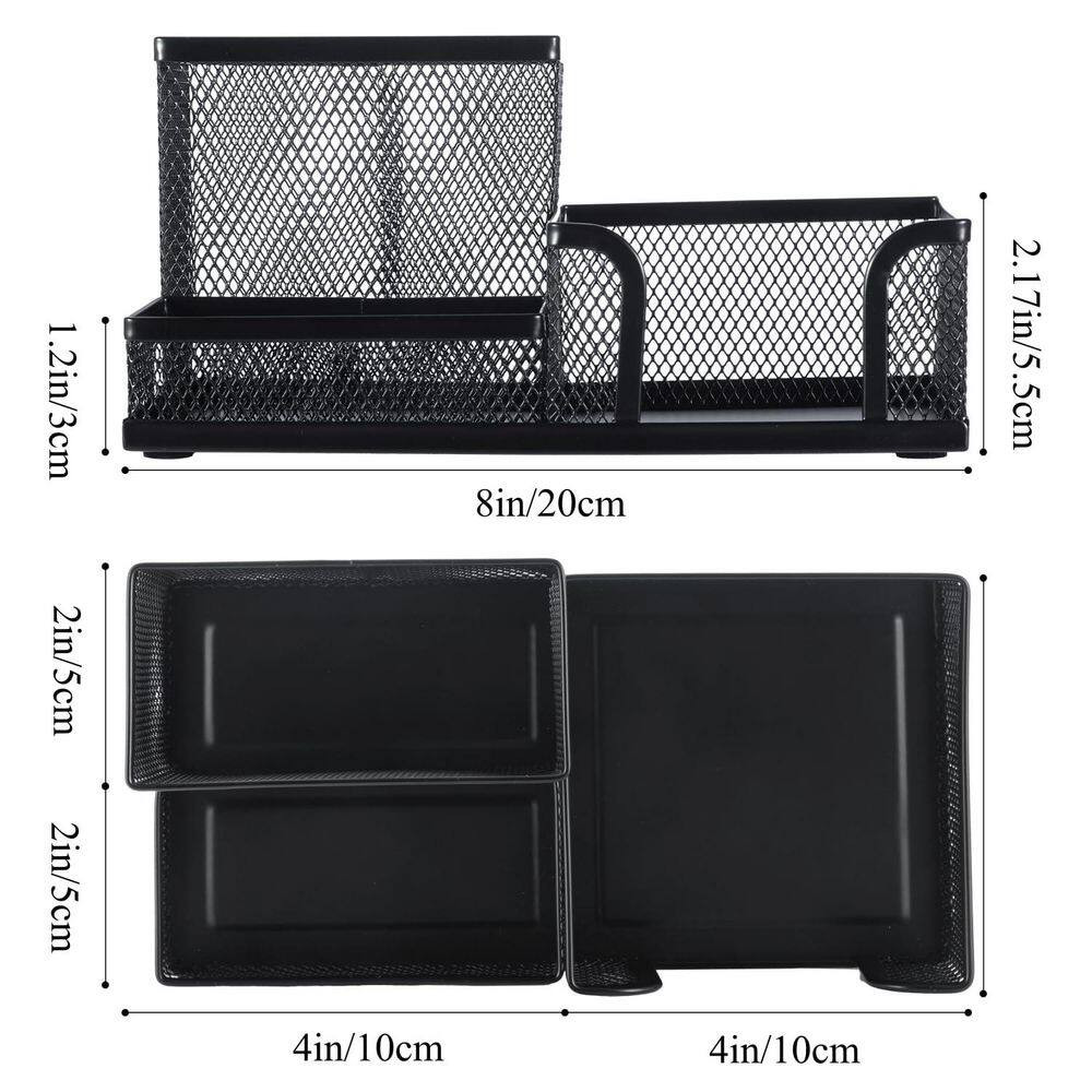 Black 8 In. X 11.22 In. Metal Mesh Pen Holder Desk Organizer with Sticky Notes H
