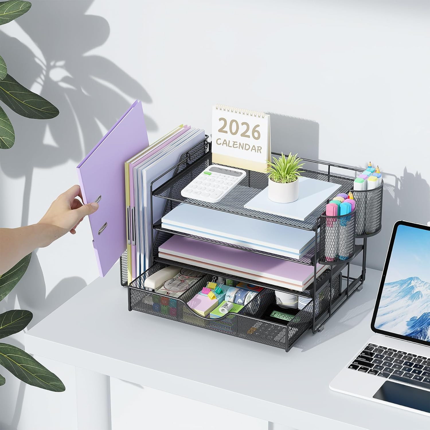 Desk Organizers and Accessories with File Holder, 4-Tier Desk Accessories & Work
