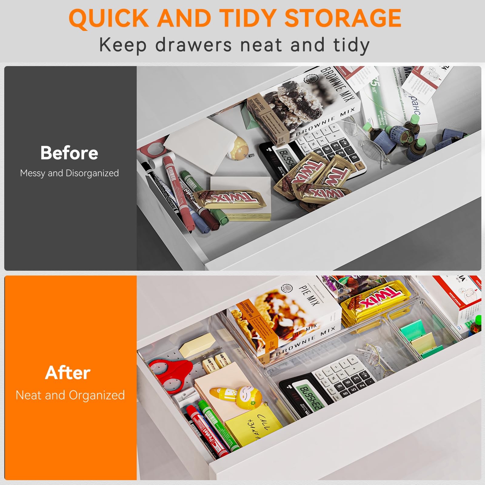 Criusia 6 Pack Large Clear Plastic Drawer Organizer Trays Acrylic Kitchen
