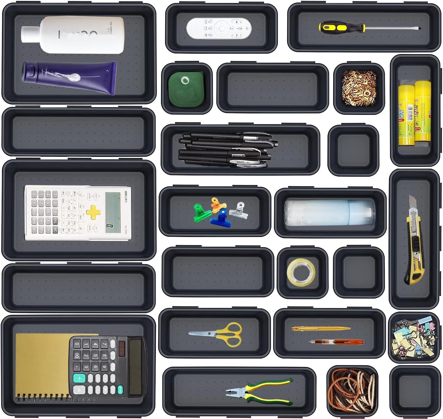 25 PCS Interlocking Desk Drawer Organizer Separator for Office（4 Sizes）