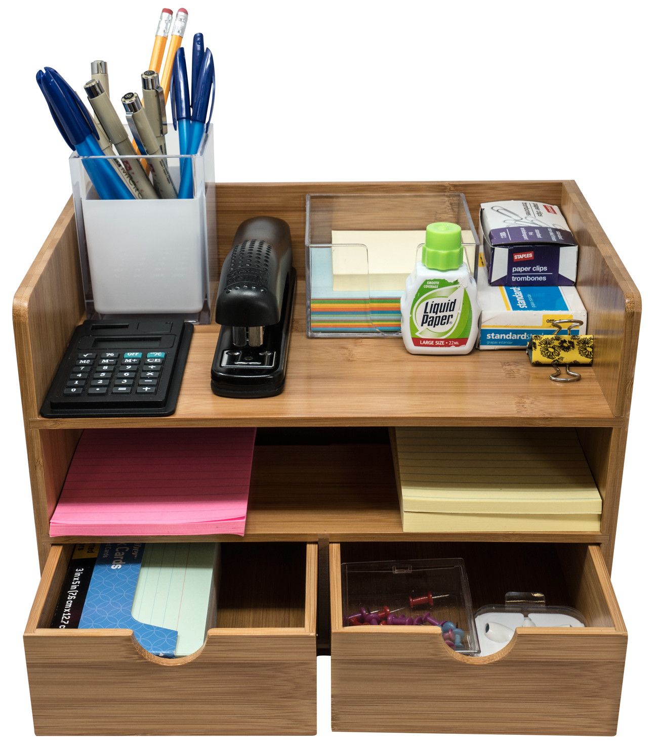 Sorbus 3-Tier Bamboo Shelf Organizer for Desk with Drawers